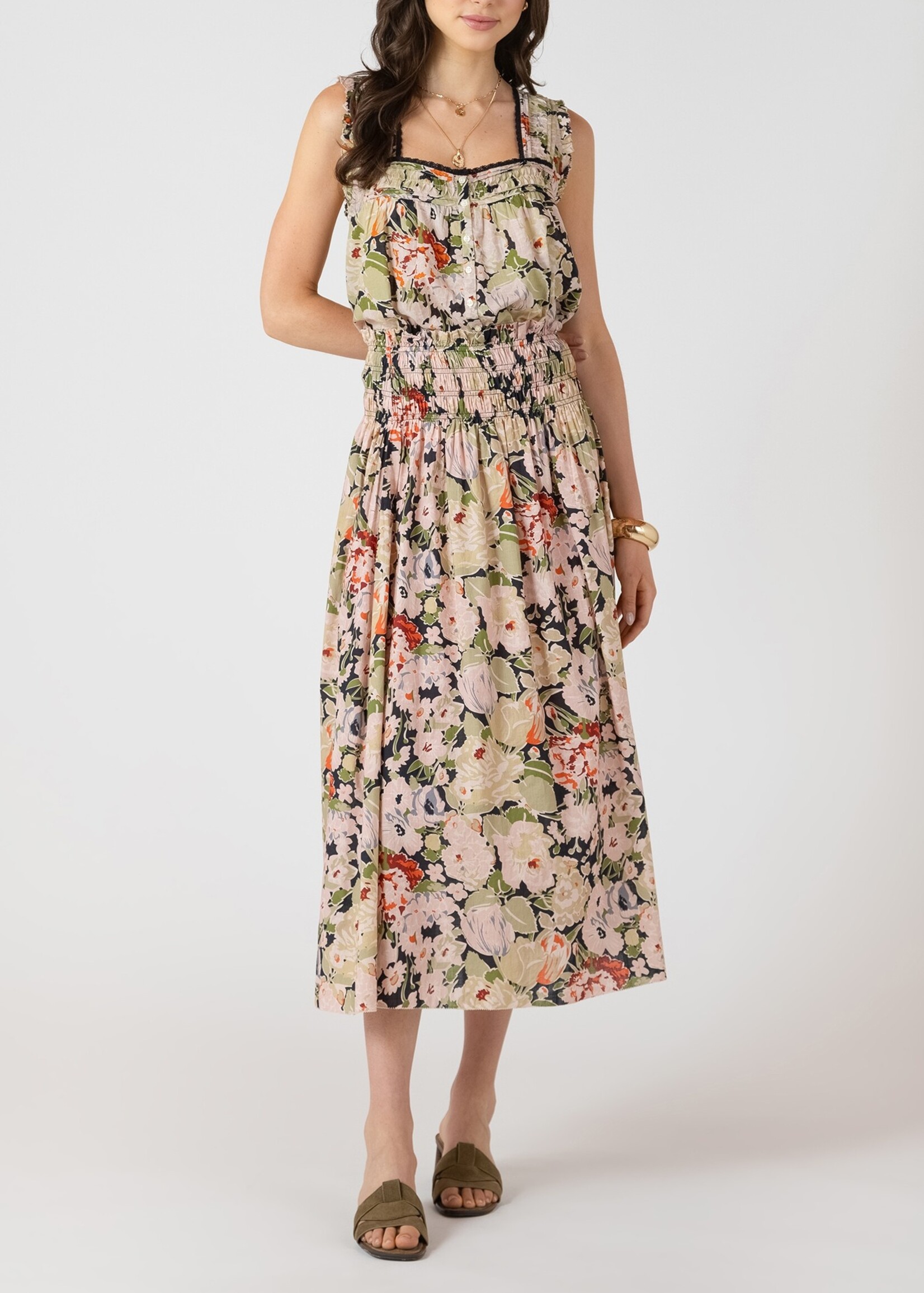 Dex Smocked Waist Midi-Skirt