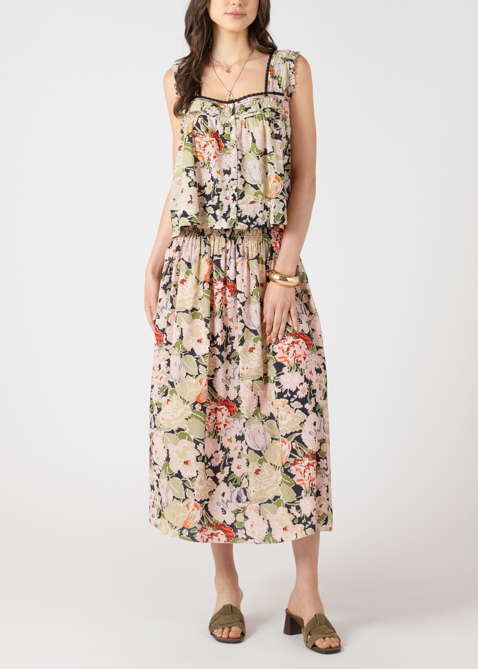 Dex Smocked Waist Midi-Skirt