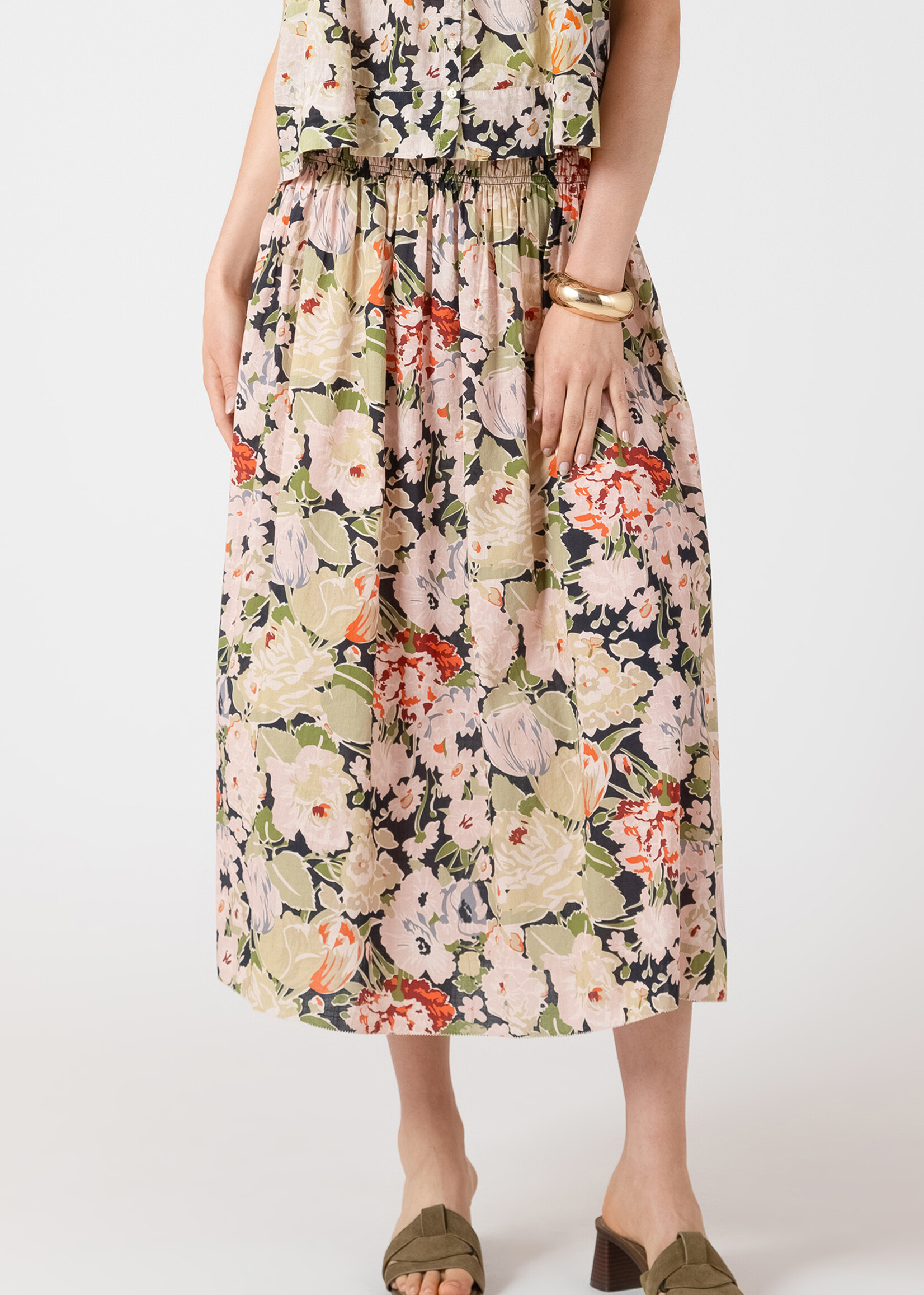 Dex Smocked Waist Midi-Skirt