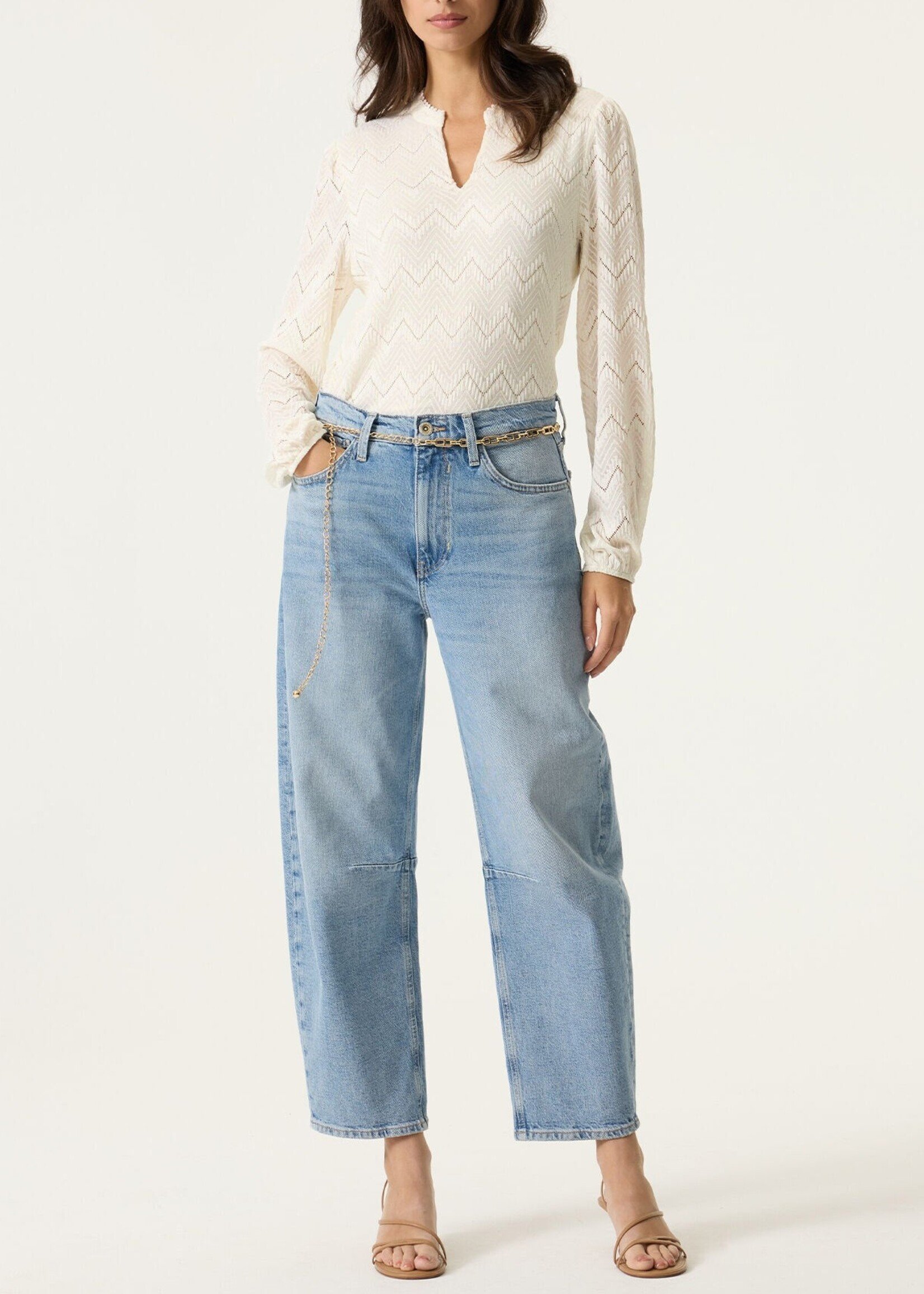 Garcia Textured Split-Neck Longsleeve Top