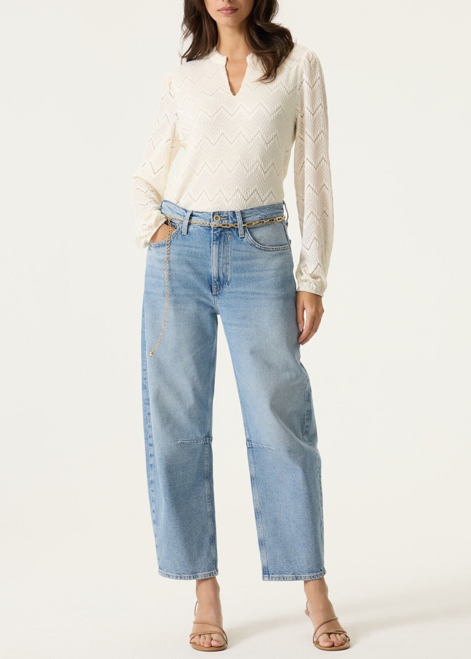 Textured Split-Neck Longsleeve Top