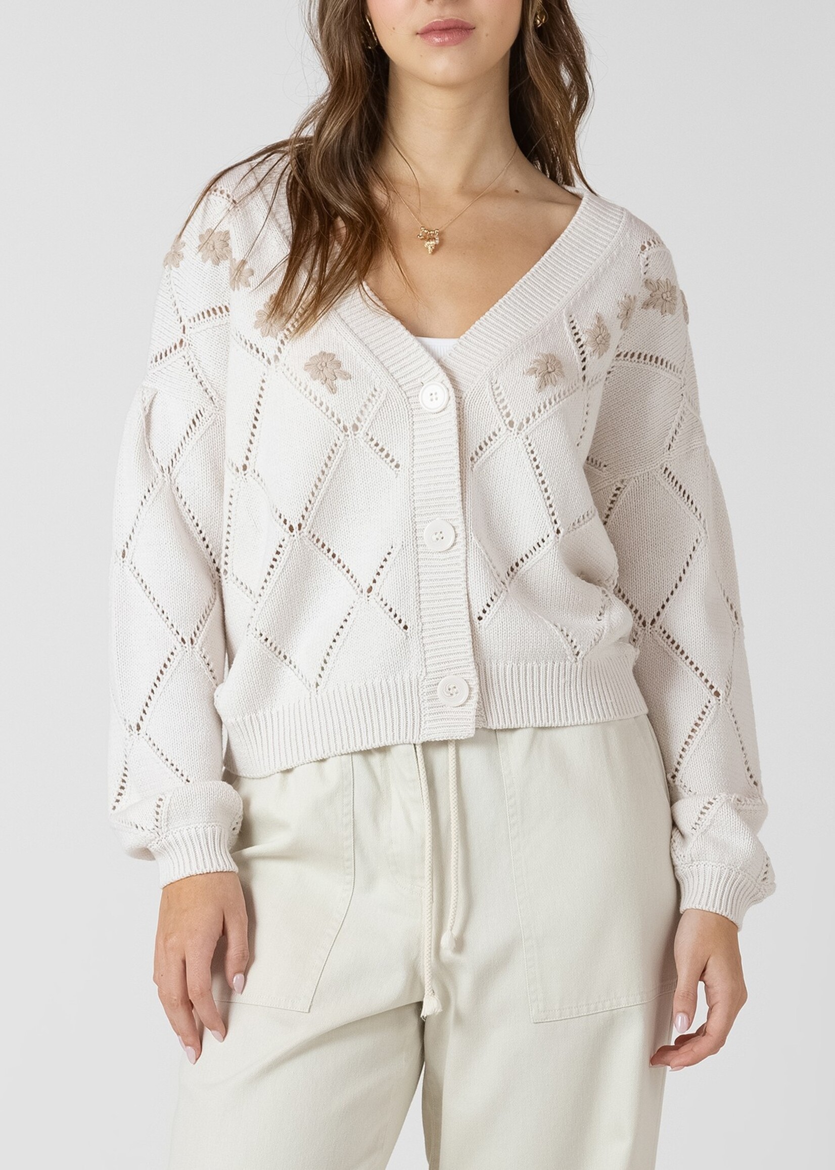 V-neck Floral Embroidered Cardigan