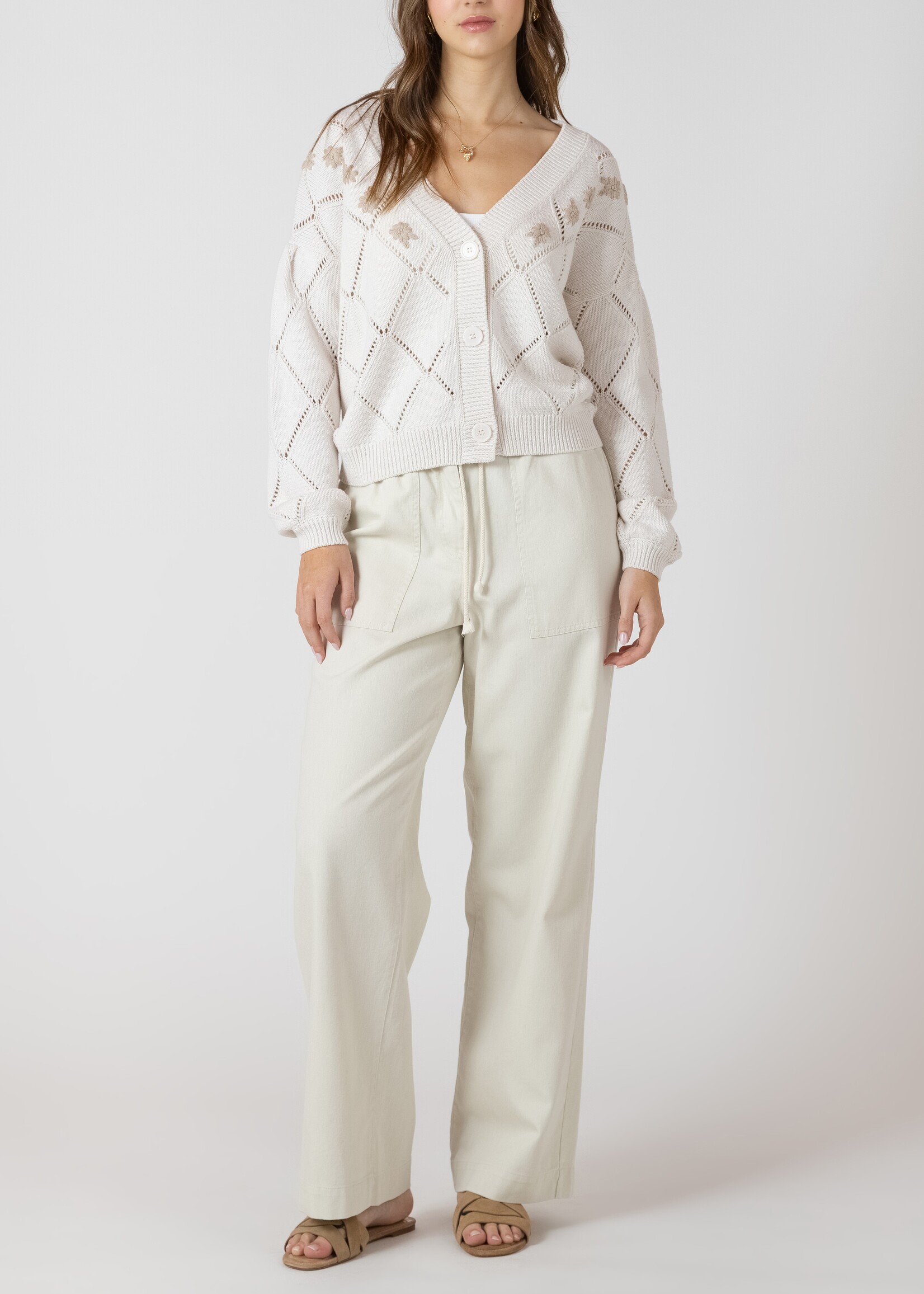 V-neck Floral Embroidered Cardigan