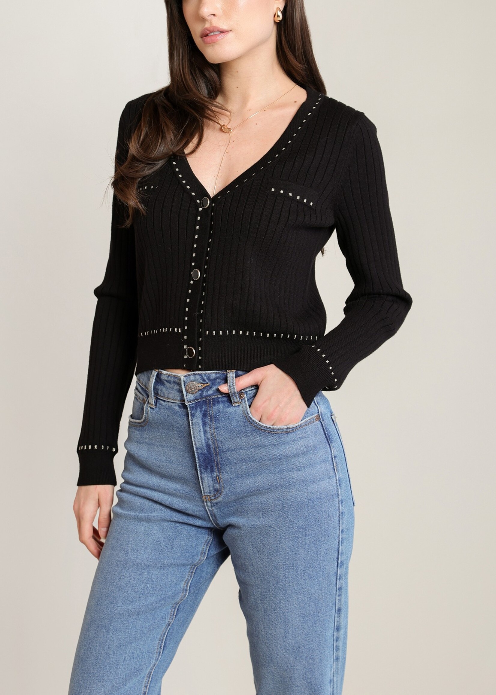 V-Neck Trim Cardigan