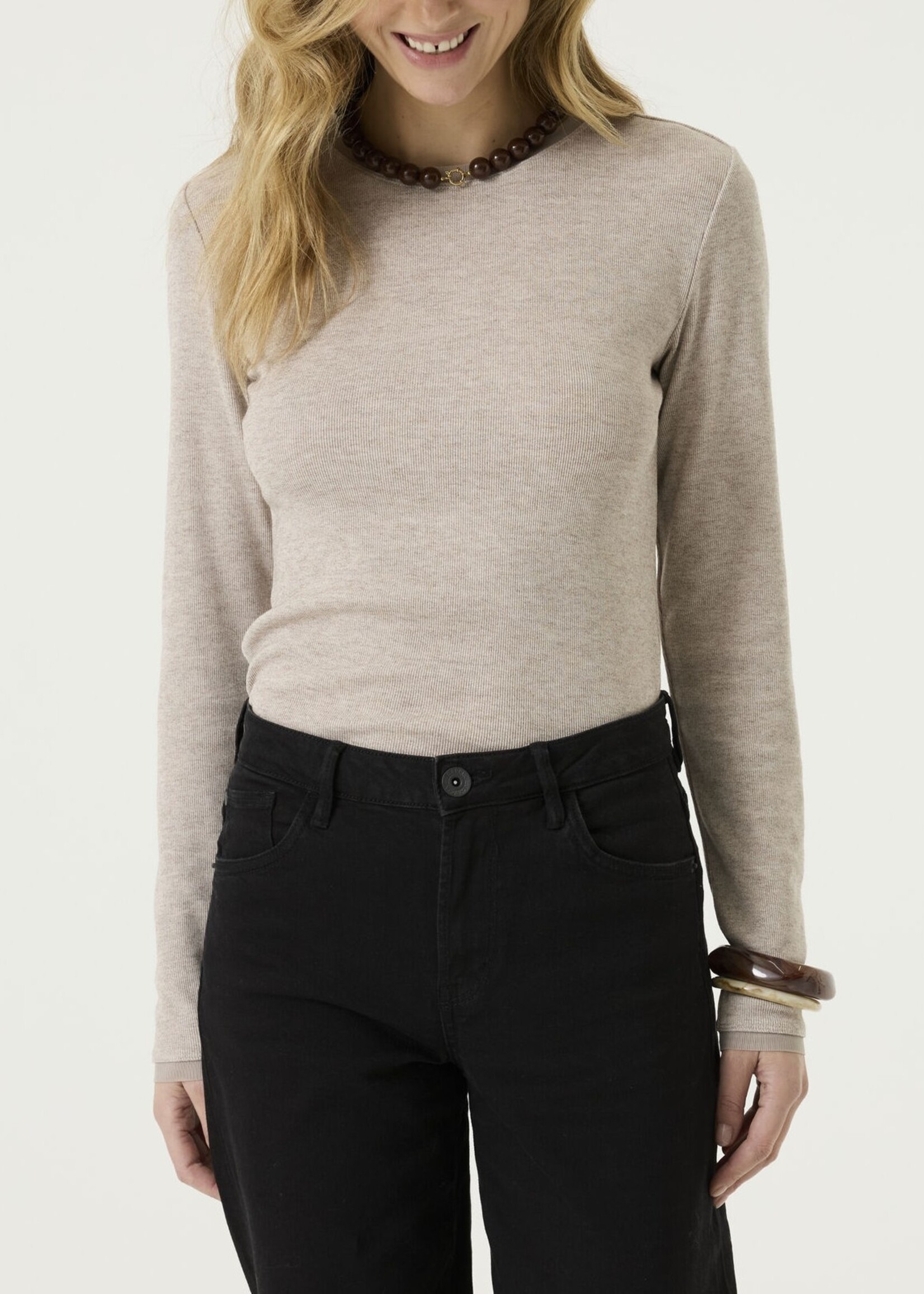 L/S Mesh Collar Crewneck Top