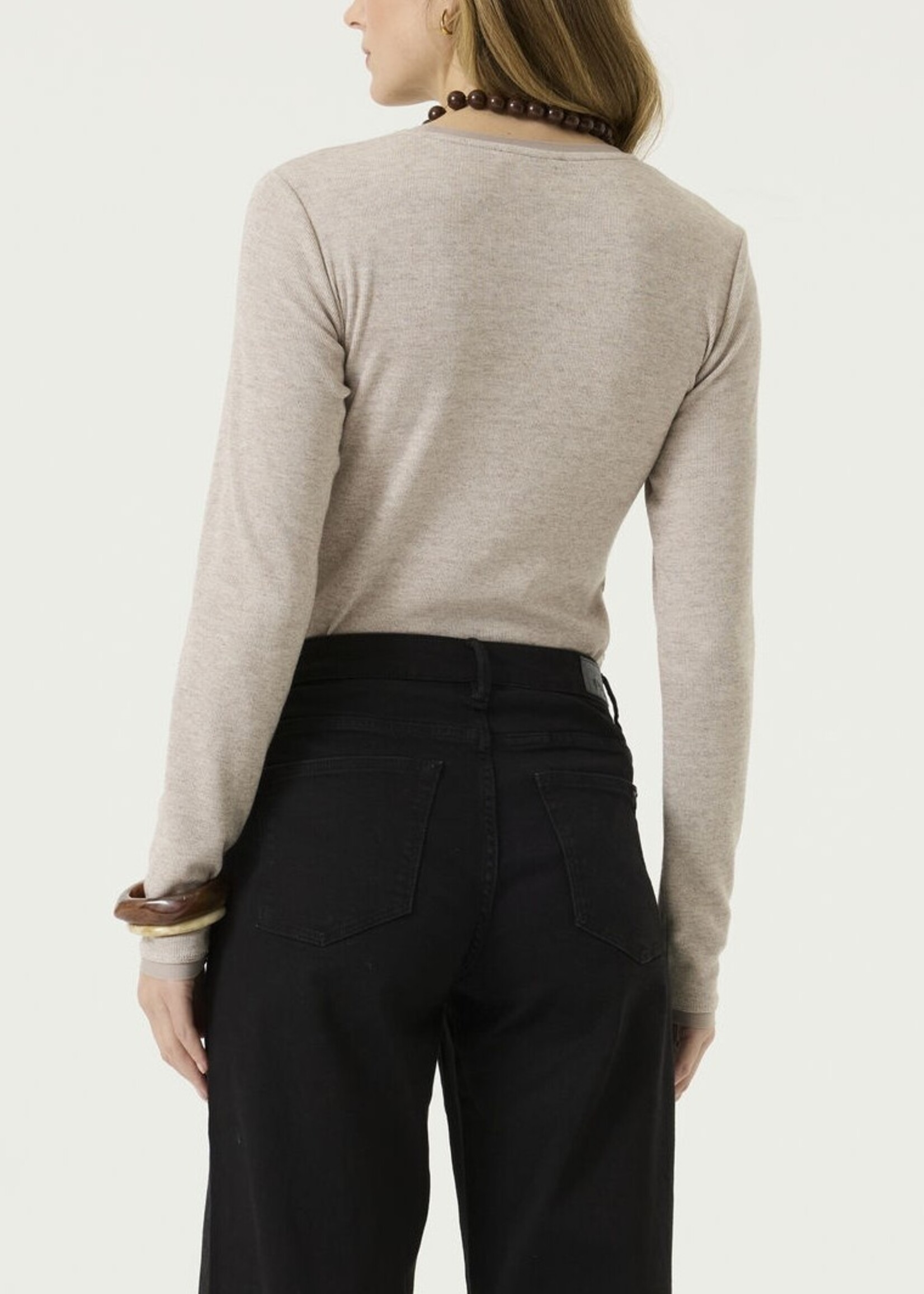 L/S Mesh Collar Crewneck Top
