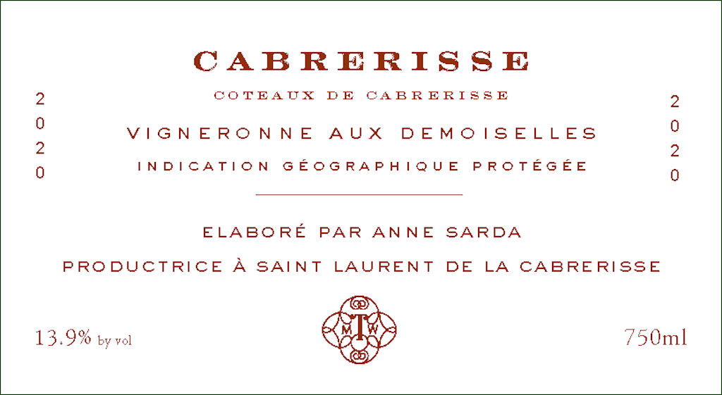 Anne Sarda "Cabrerisse" Coteaux de Cabrerisse 2023 750ml