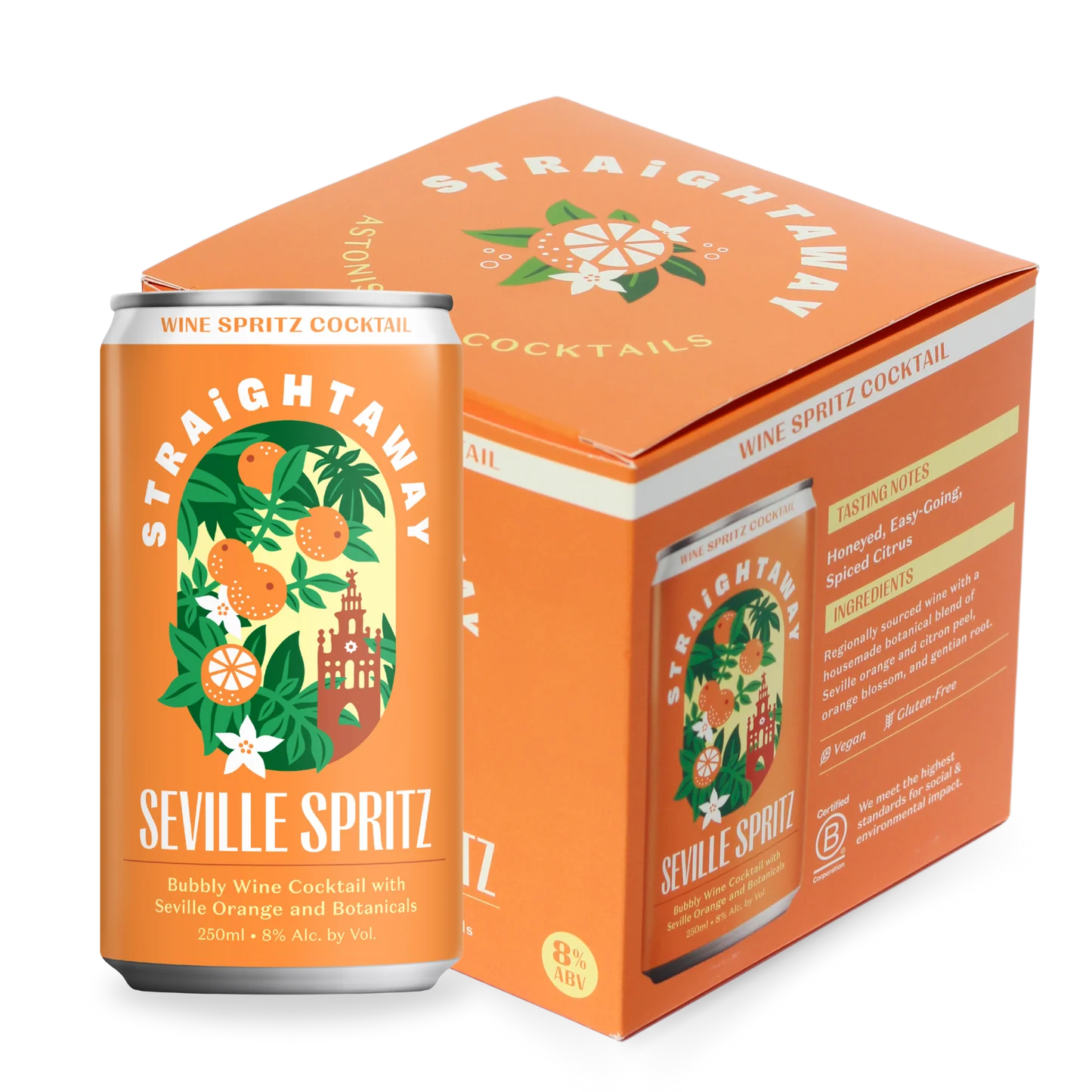 Straightaway "Seville Spritz" Bubbly Wine Cocktail with Seville Orange and Botanicals 250ml 4pk