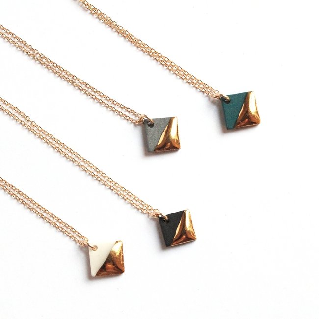 Gold Dipped Square Necklace - Grey