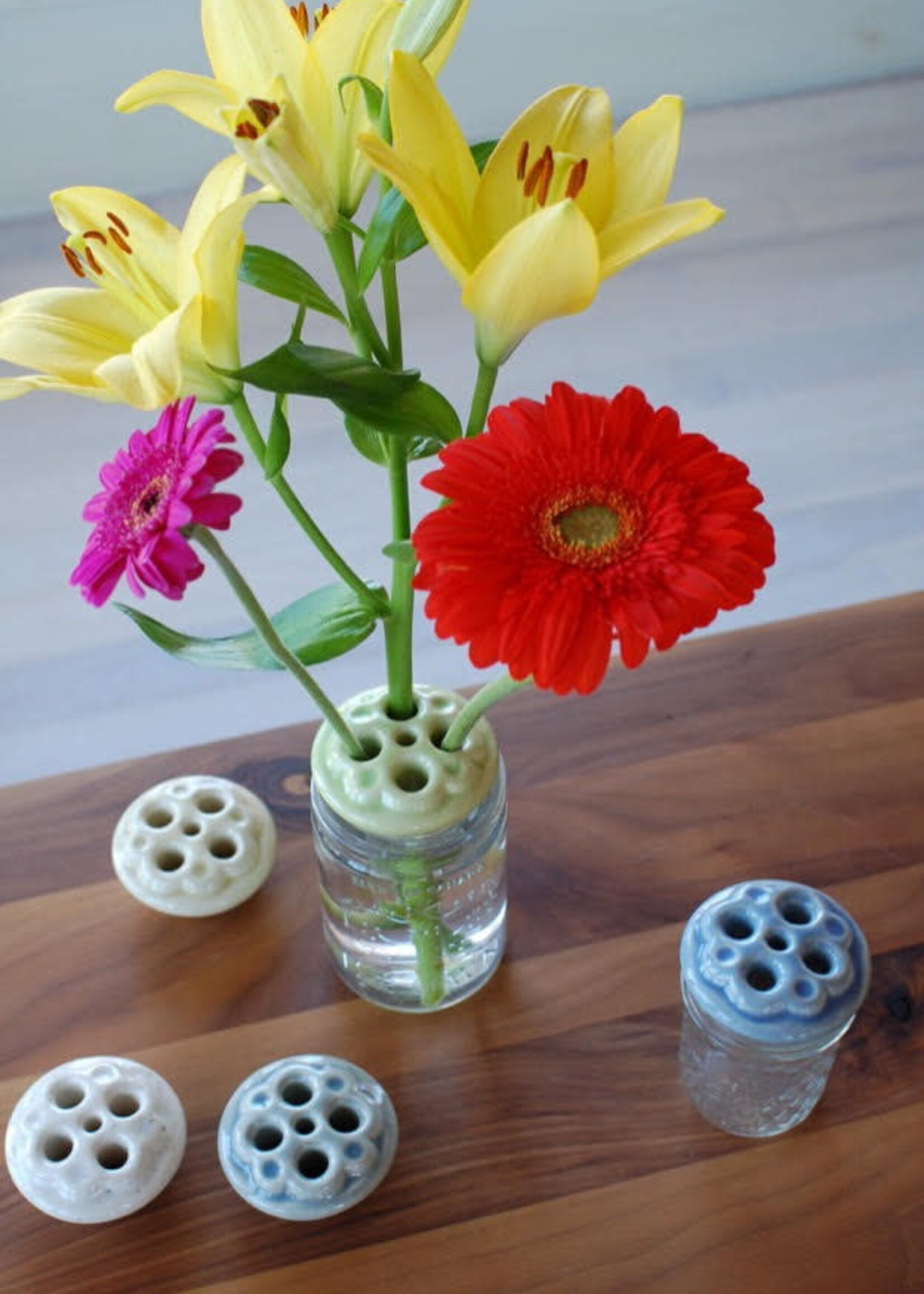 Handmade Pottery Flower Caps, Warm White