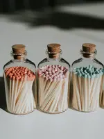 Apothecary jar of Matches, 75 count, apricot coloured tip