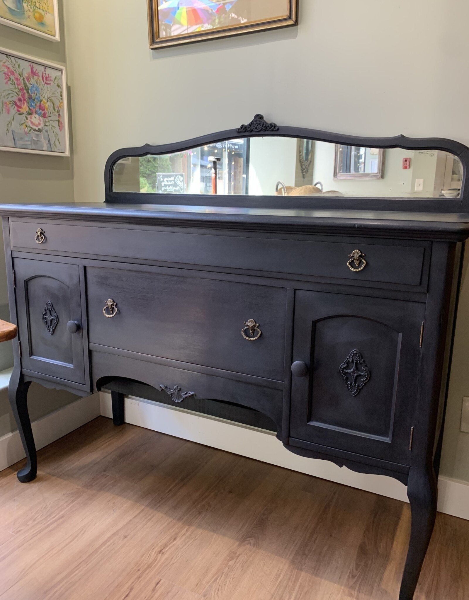 Hansell & Halkett Antique Black Sideboard with Mirror