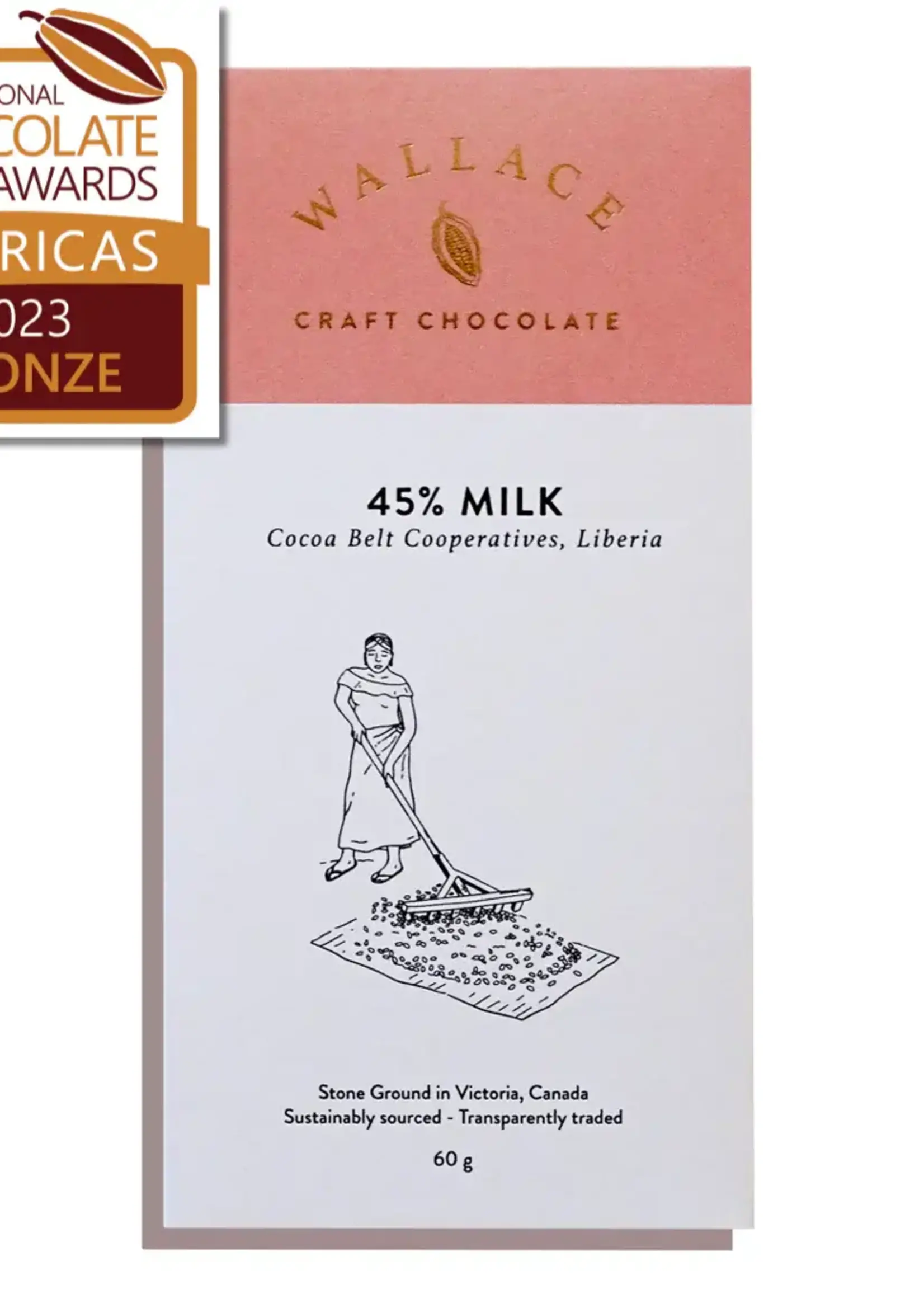 Wallace Craft Chocolate Wallace Craft Chocolate, Milk 45% Liberia Bar