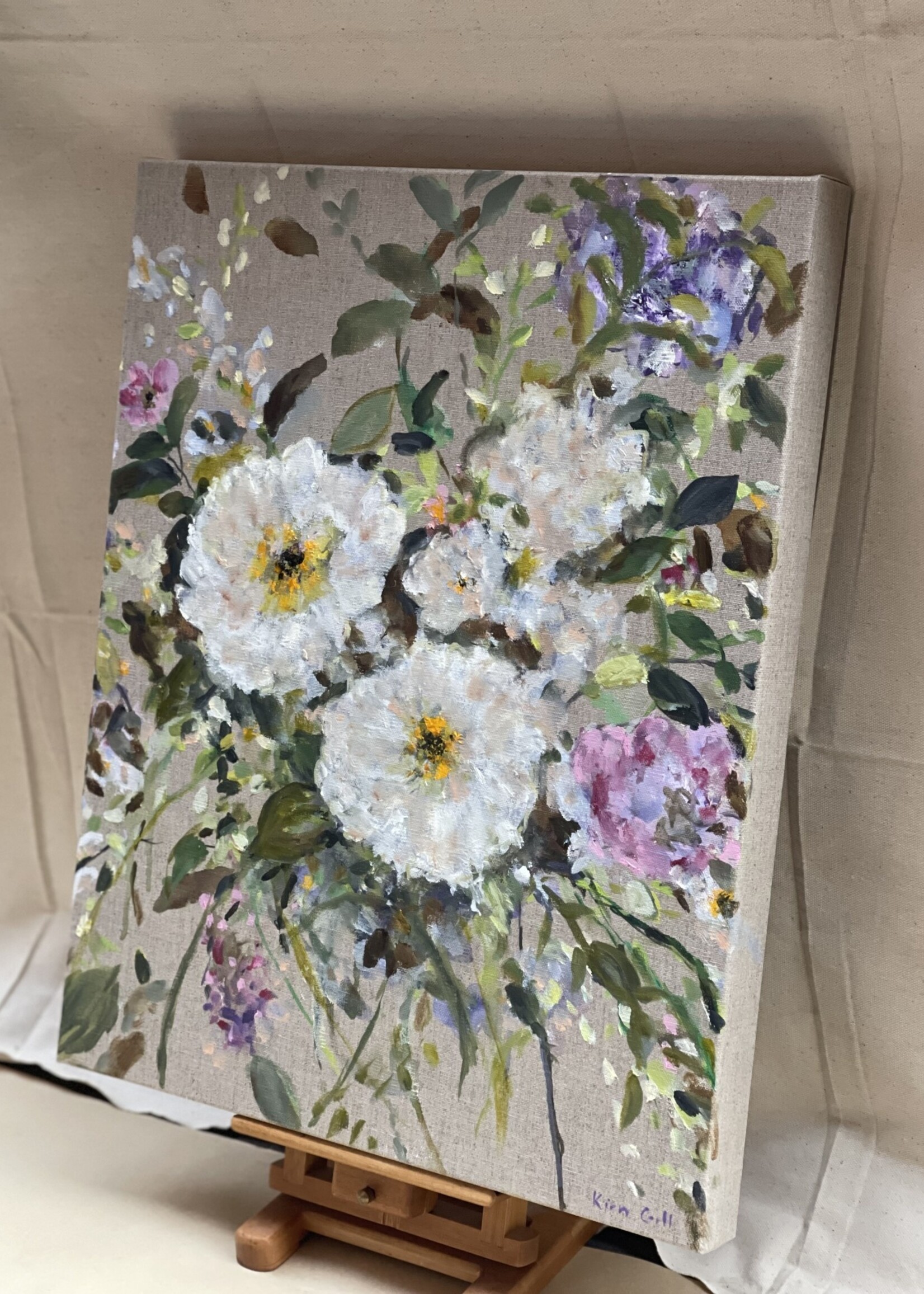 Kirn Gill,  Flowers on Linen, Oil Painting 16 x 20