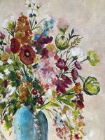 Coral Barclay, Wild Bouquet in Blue Vase 18 x 24, original acrylic, framed