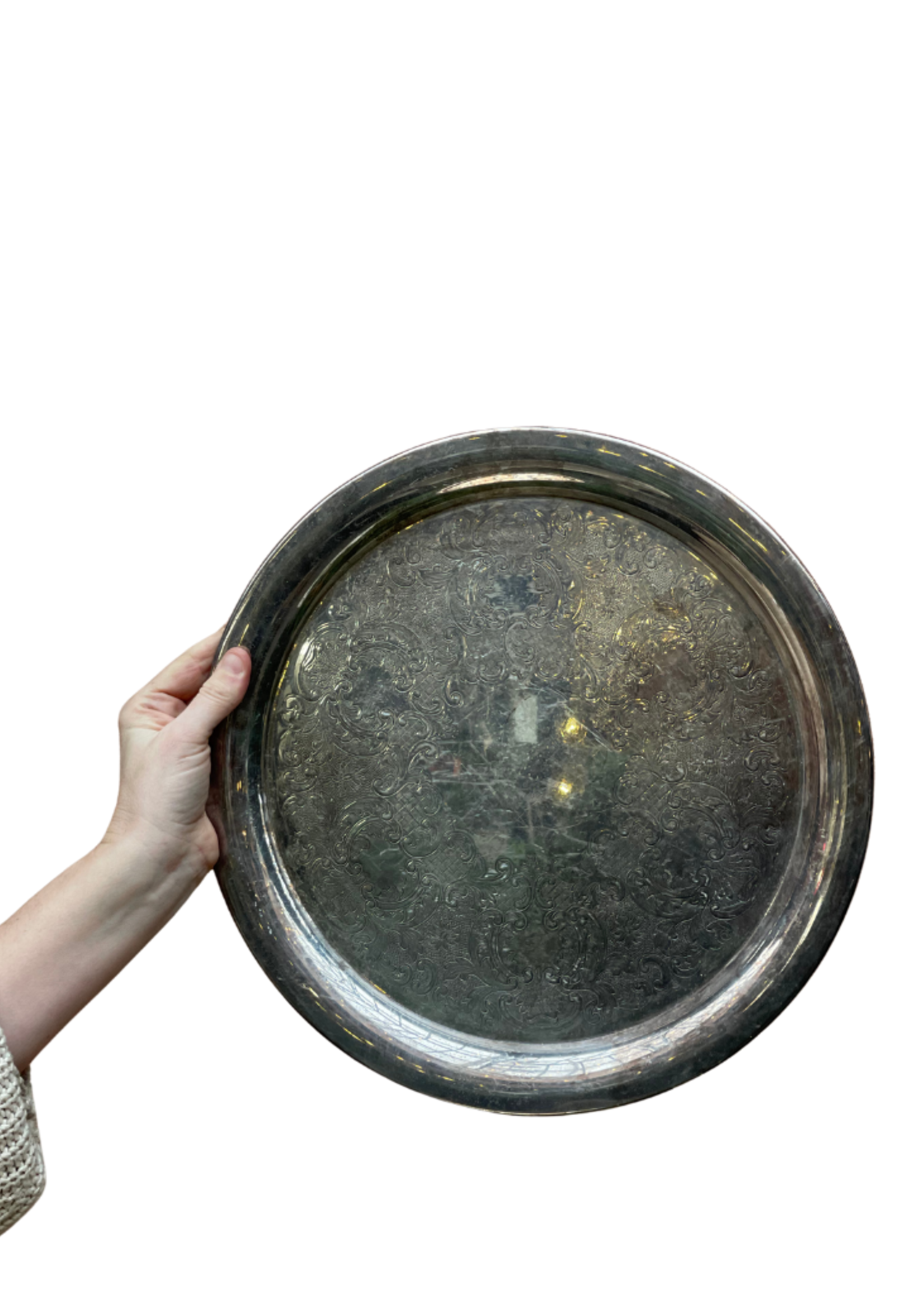 Large round Victorian plate tray