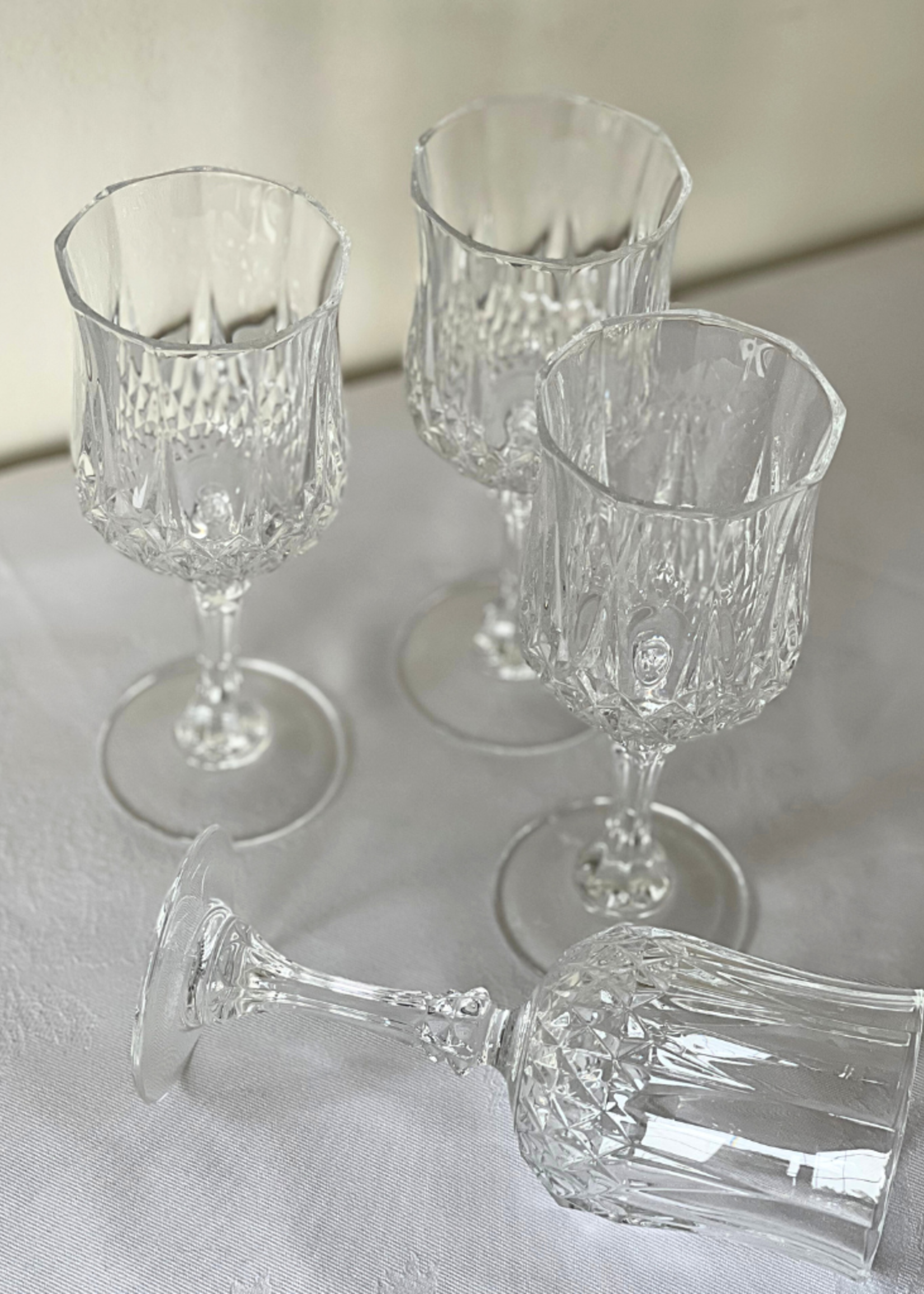 Set of Four Crystal Stamped Wine Glasses