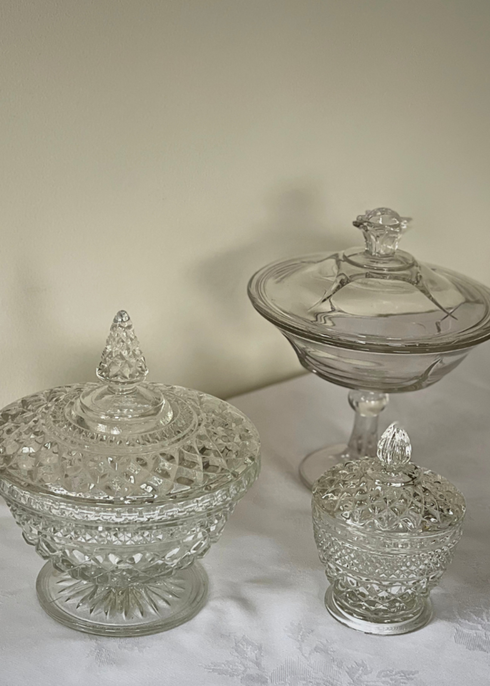 Vintage Tall  Glass Candy Jar with Lid 8"