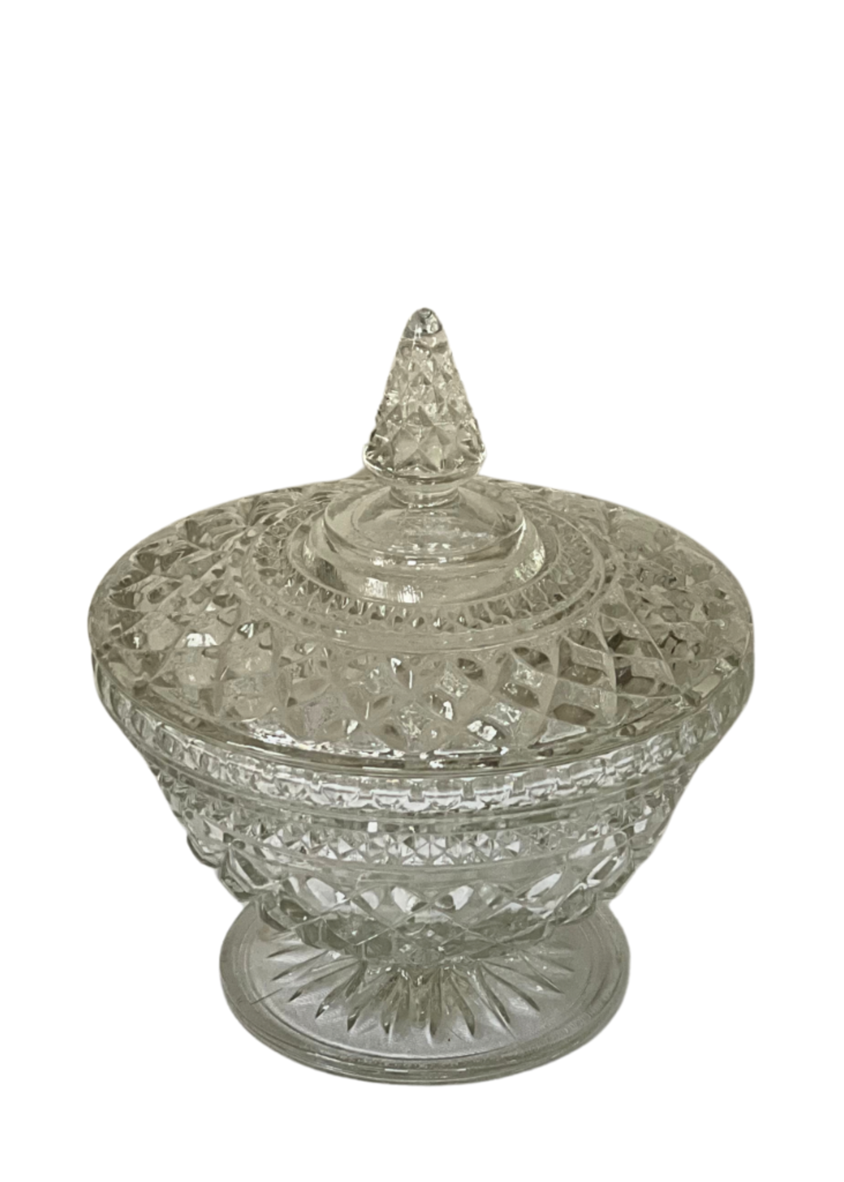 Vintage Cut Glass Candy Jar with Lid 8"