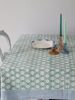 Rozablue Hand Block Printed Tablecloth, Breezy Green, 160cm x 270cm