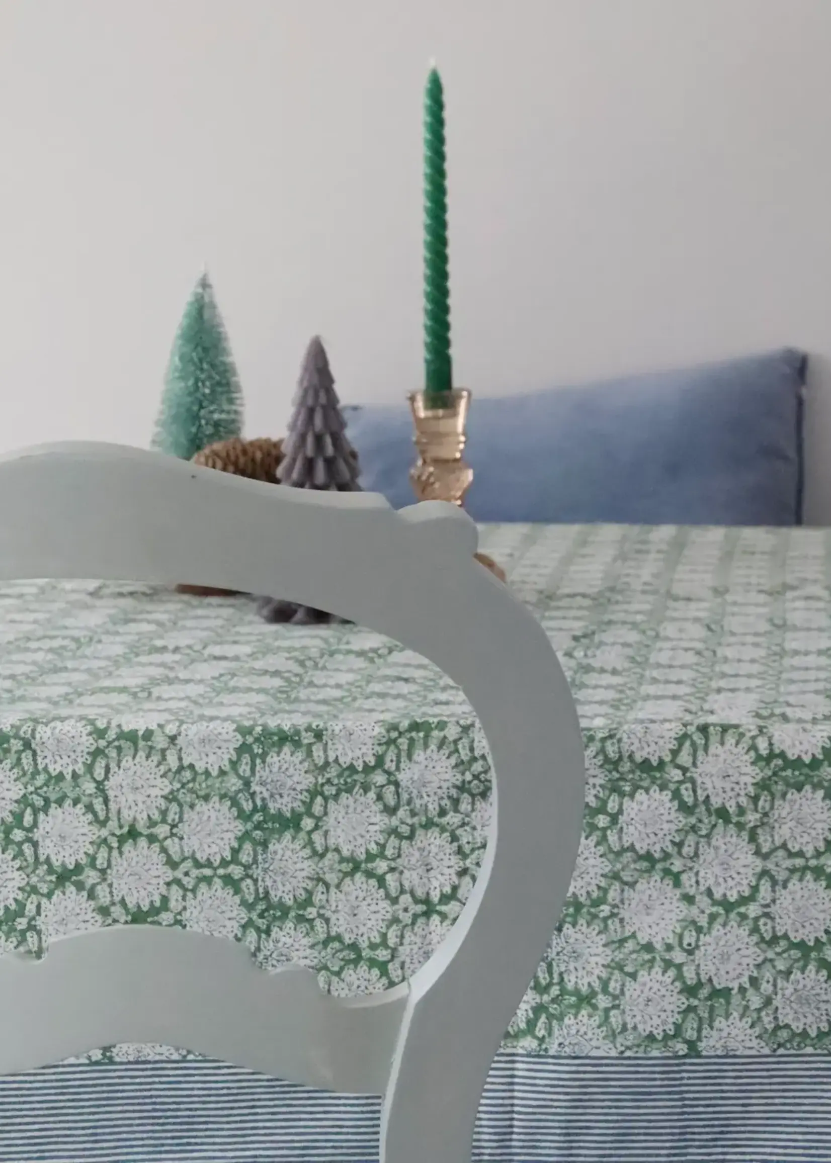 Rozablue Hand Block Printed Tablecloth, Breezy Green, 150cm x 150cm