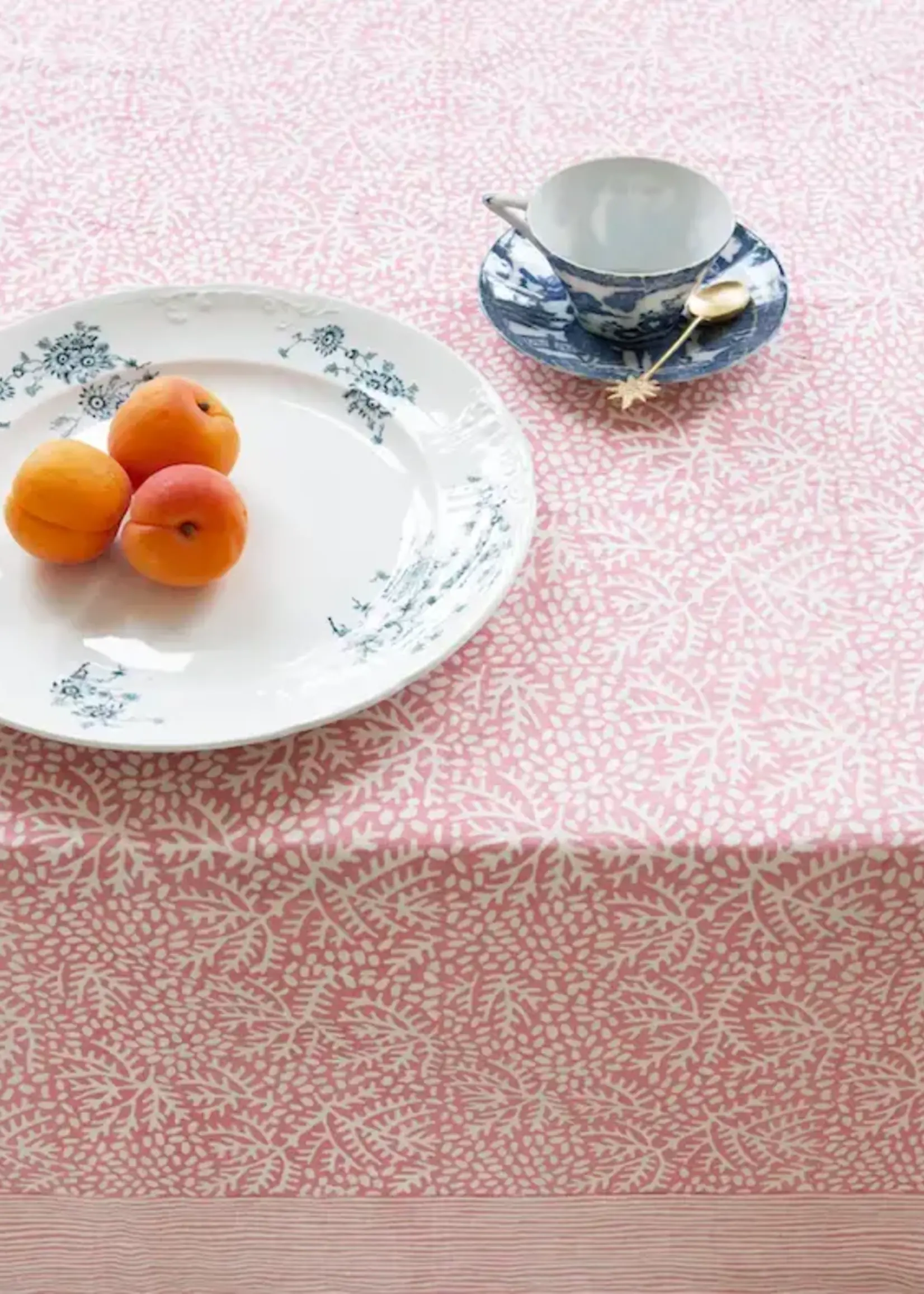 Rozablue Hand Block Printed Tablecloth, Floral Coral, 150cm x 150cm