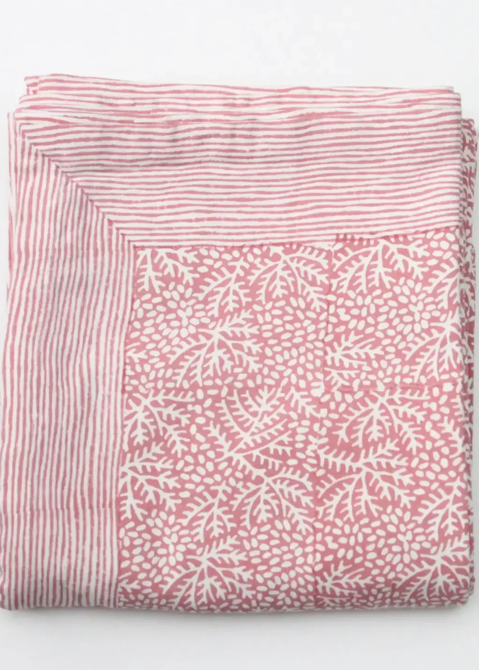 Rozablue Hand Block Printed Tablecloth, Floral Coral, 150cm x 240cm