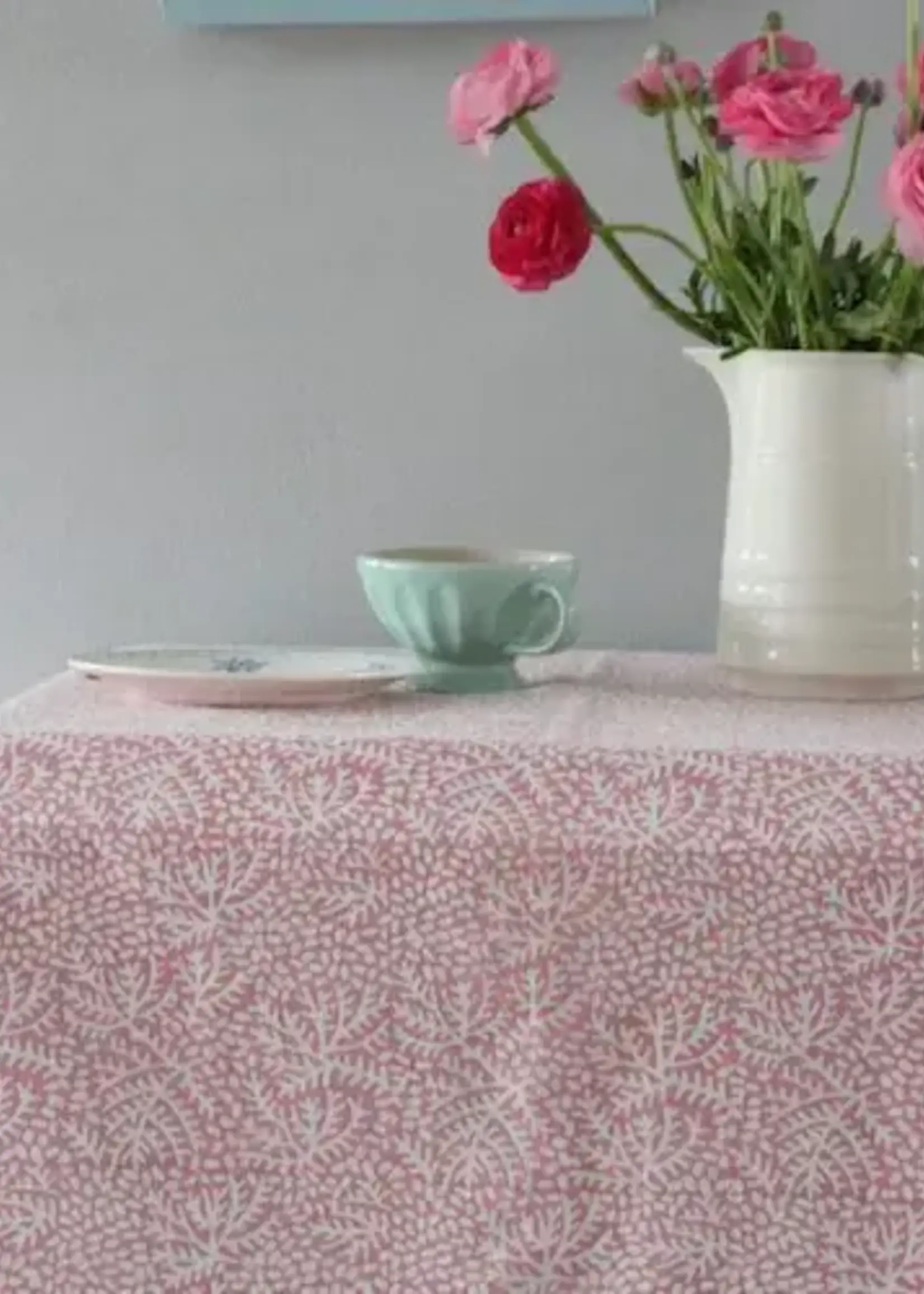 Rozablue Hand Block Printed Tablecloth, Floral Coral, 150cm x 240cm