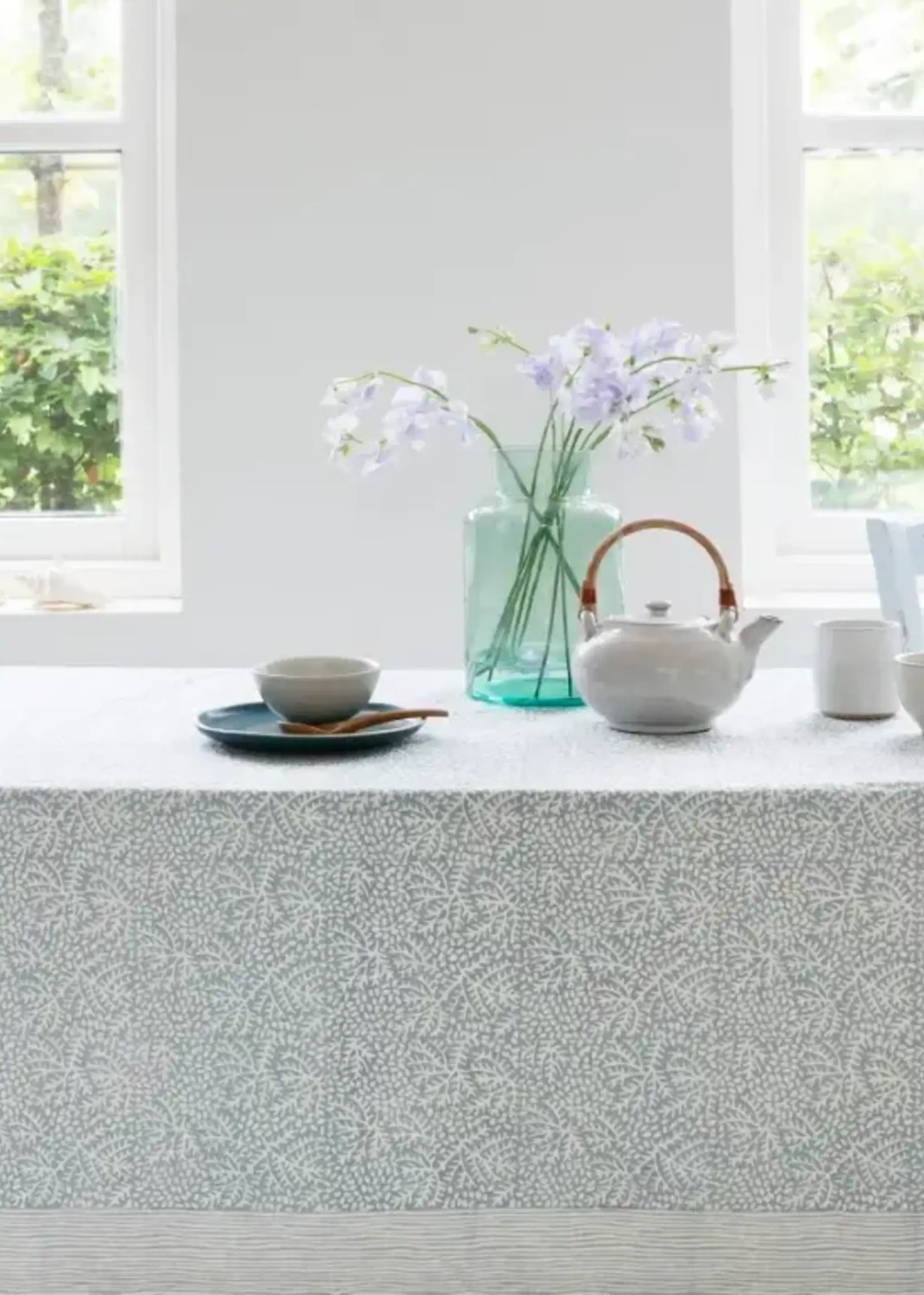 Rozablue Hand Block Printed Tablecloth, Floral Mineral, 150cm x 240cm