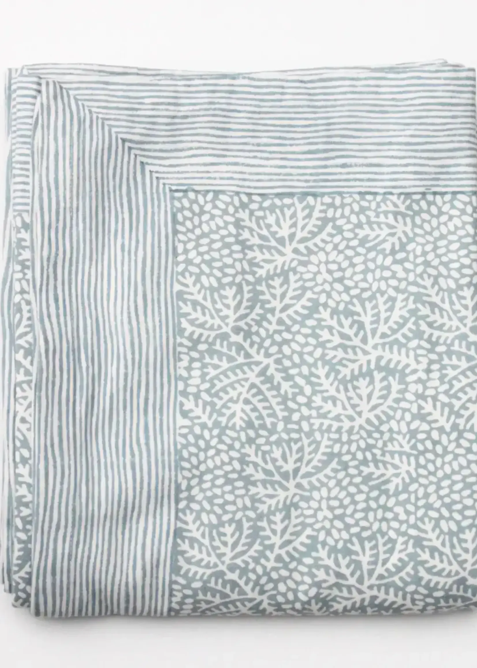 Rozablue Hand Block Printed Tablecloth, Floral Mineral, 150cm x 240cm