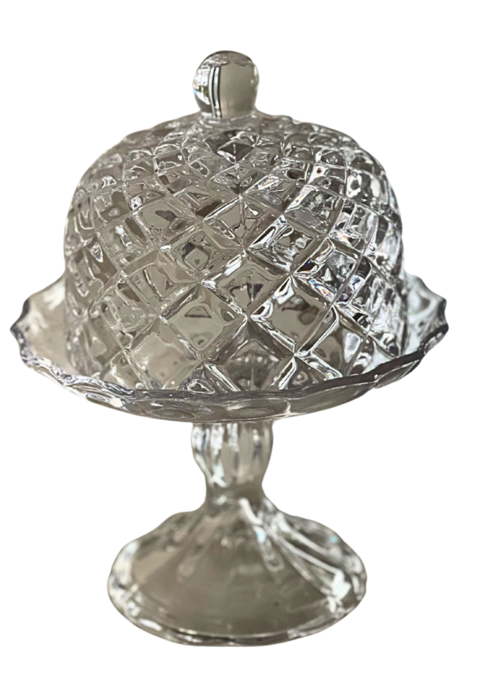 Elegant Glass Butter Pedestal Dish with Lid 6.5"