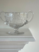 Crystal Etched Two Handle Large Sugar Bowl 3.75" dia. x 3.5"h