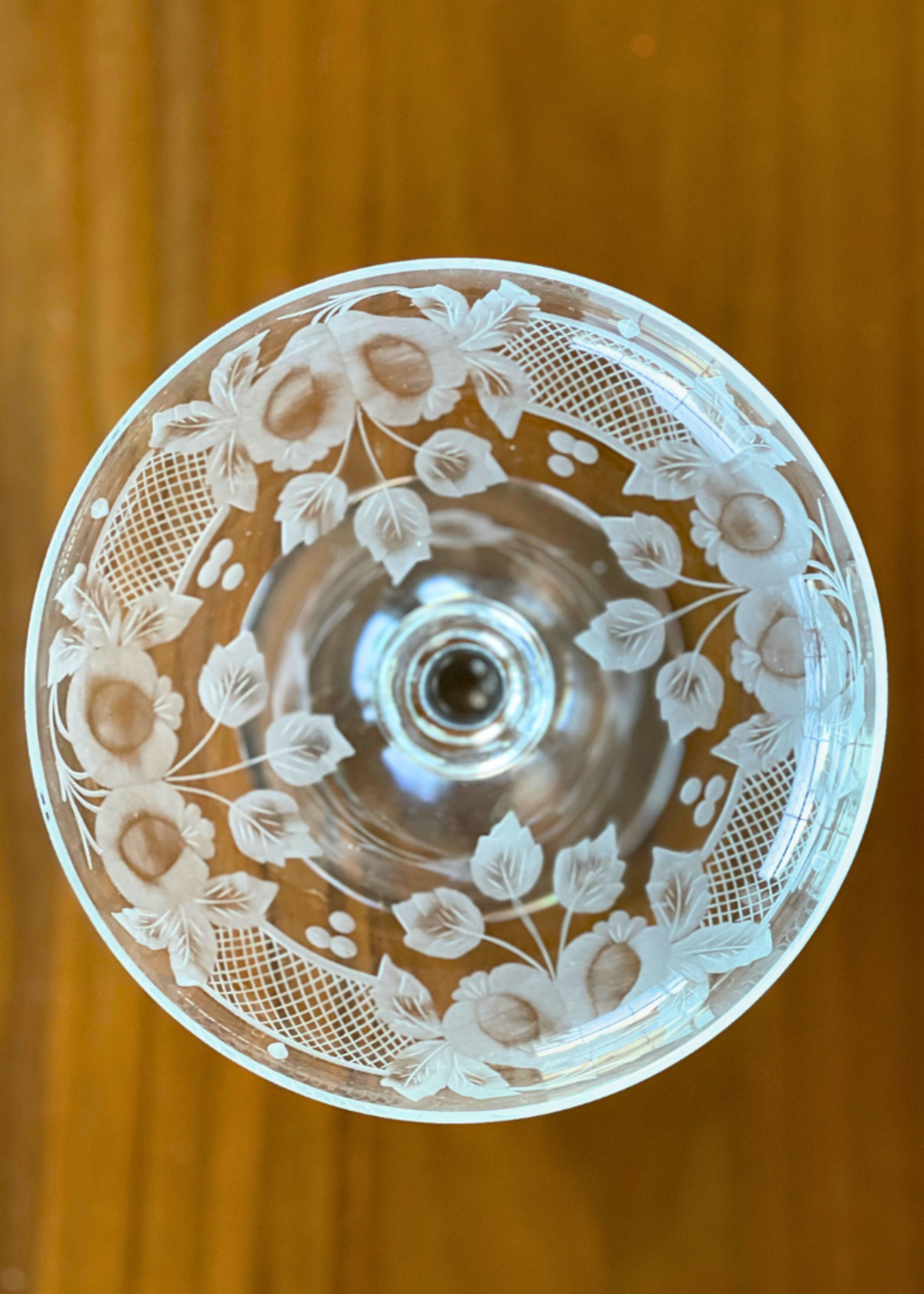 Botanical Etched Crystal Pedestal 5.25"dia. x 6.25"h
