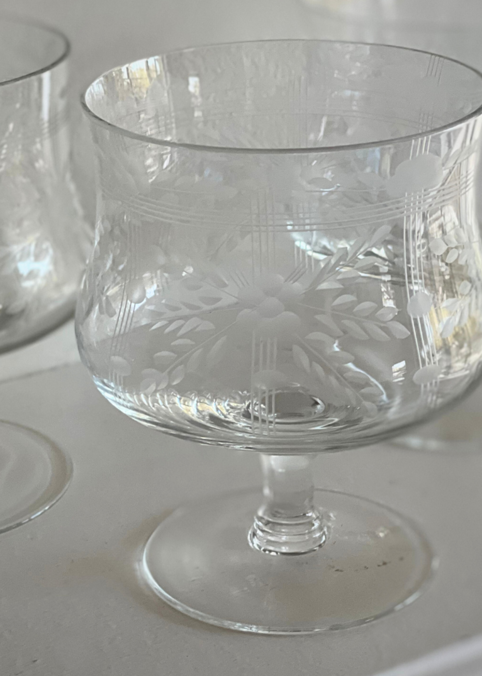 Large Belly Etched  Glass 3.5"dia. x 5"h