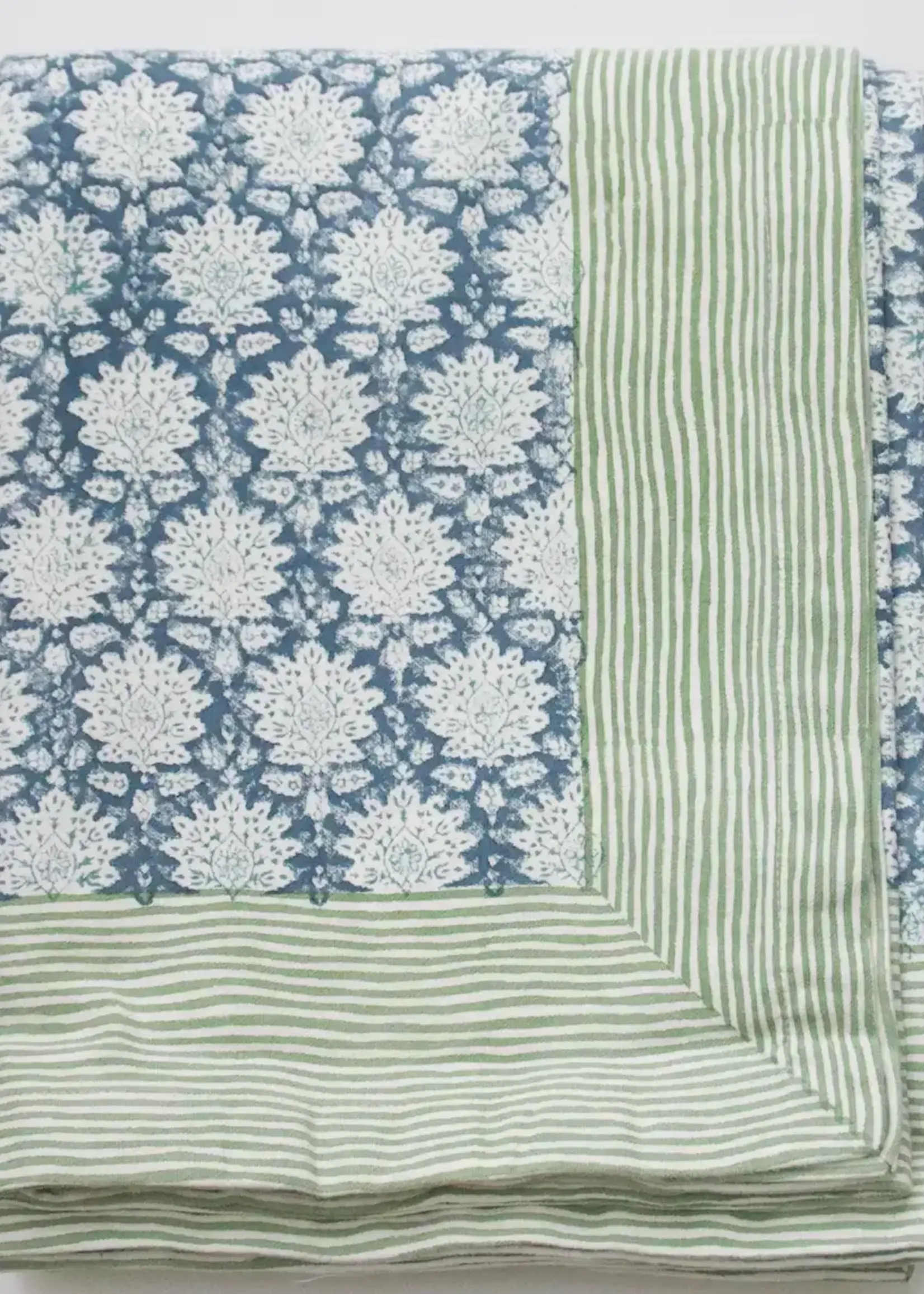 Hand block printed tablecloth, Breezy Green 150cm x240cm