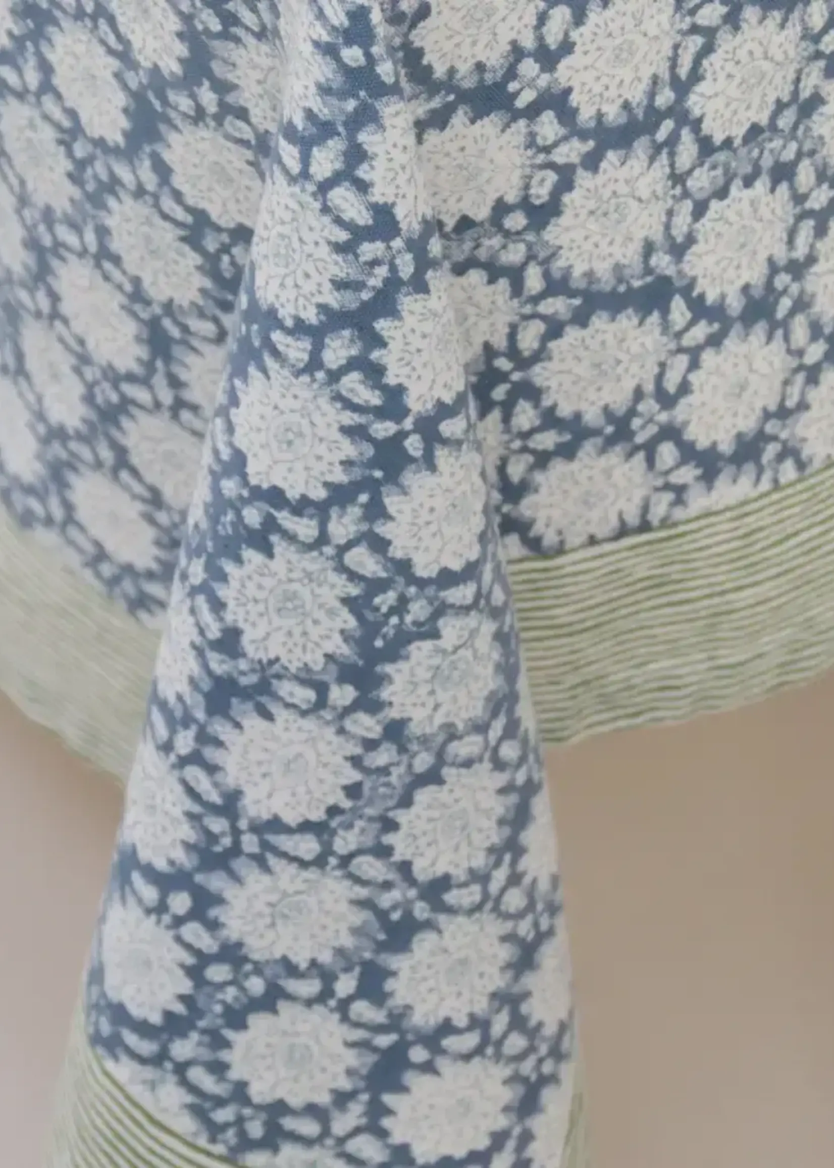 Hand block printed tablecloth, Breezy Green 150cm x240cm