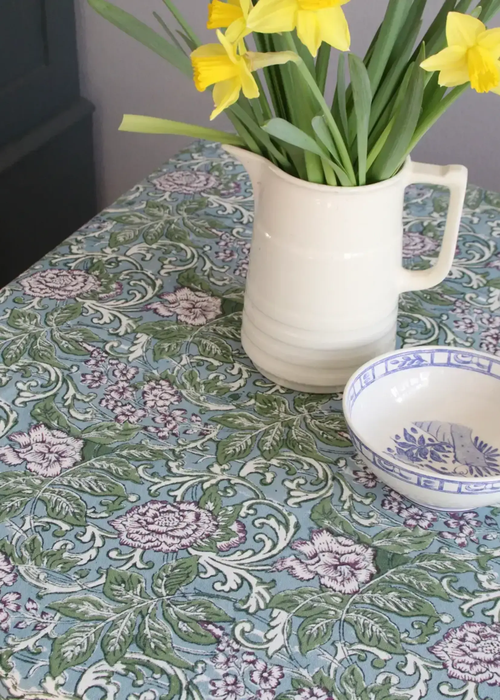 Rozablue Hand block printed tablecloth, Chintz Aubergine 150cm x 150cm