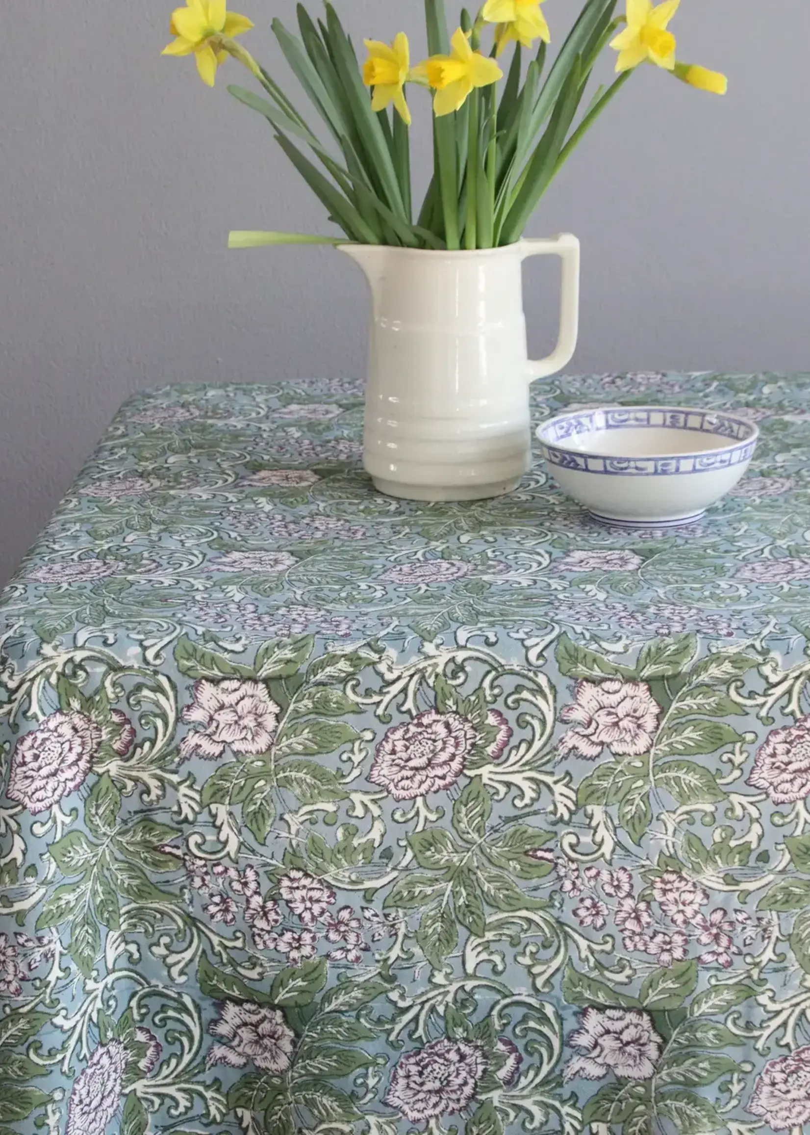 Rozablue Hand block printed tablecloth, Chintz Aubergine 150cm x 150cm