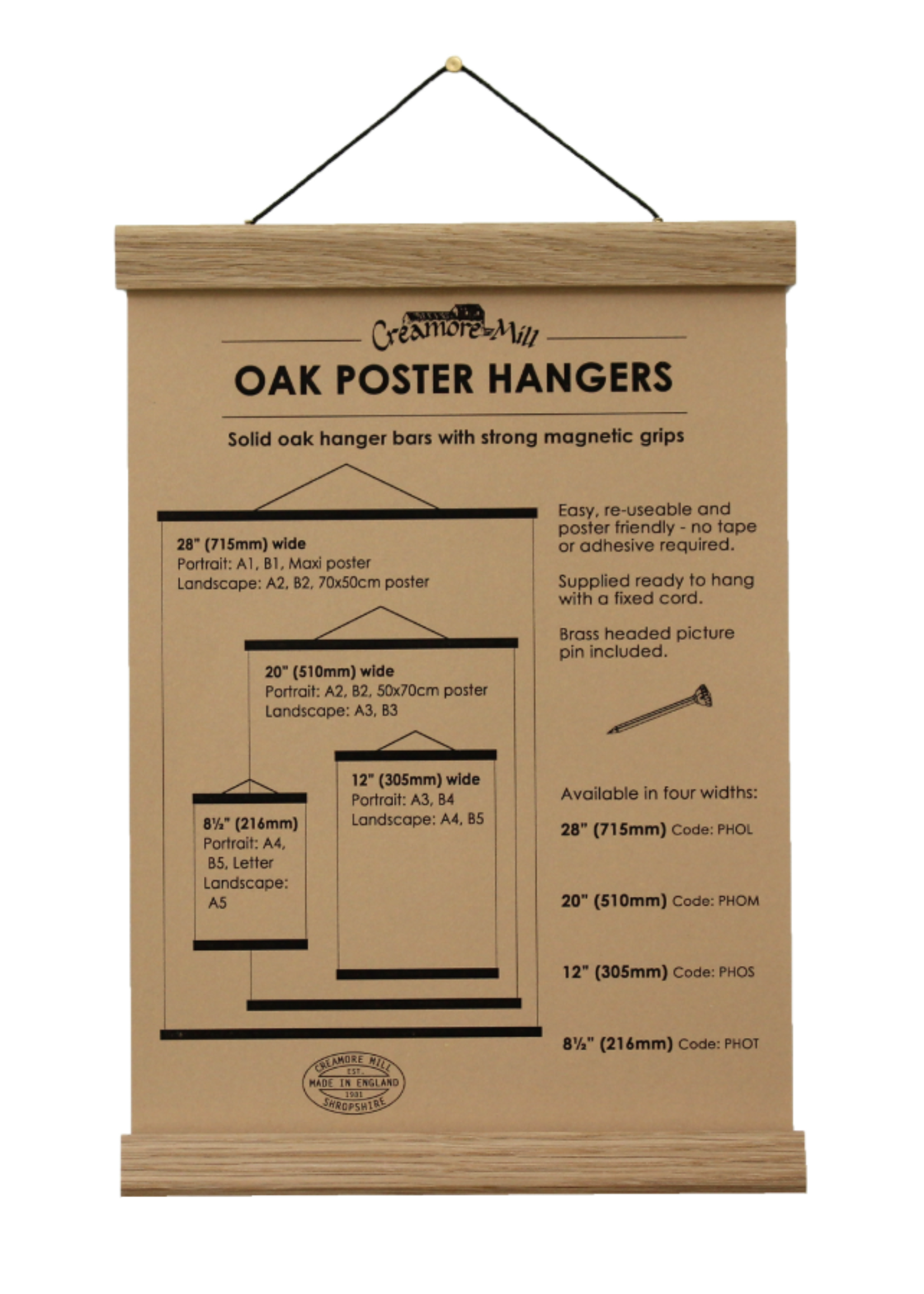 Creamore Oak Poster Hanger 8.5" wide