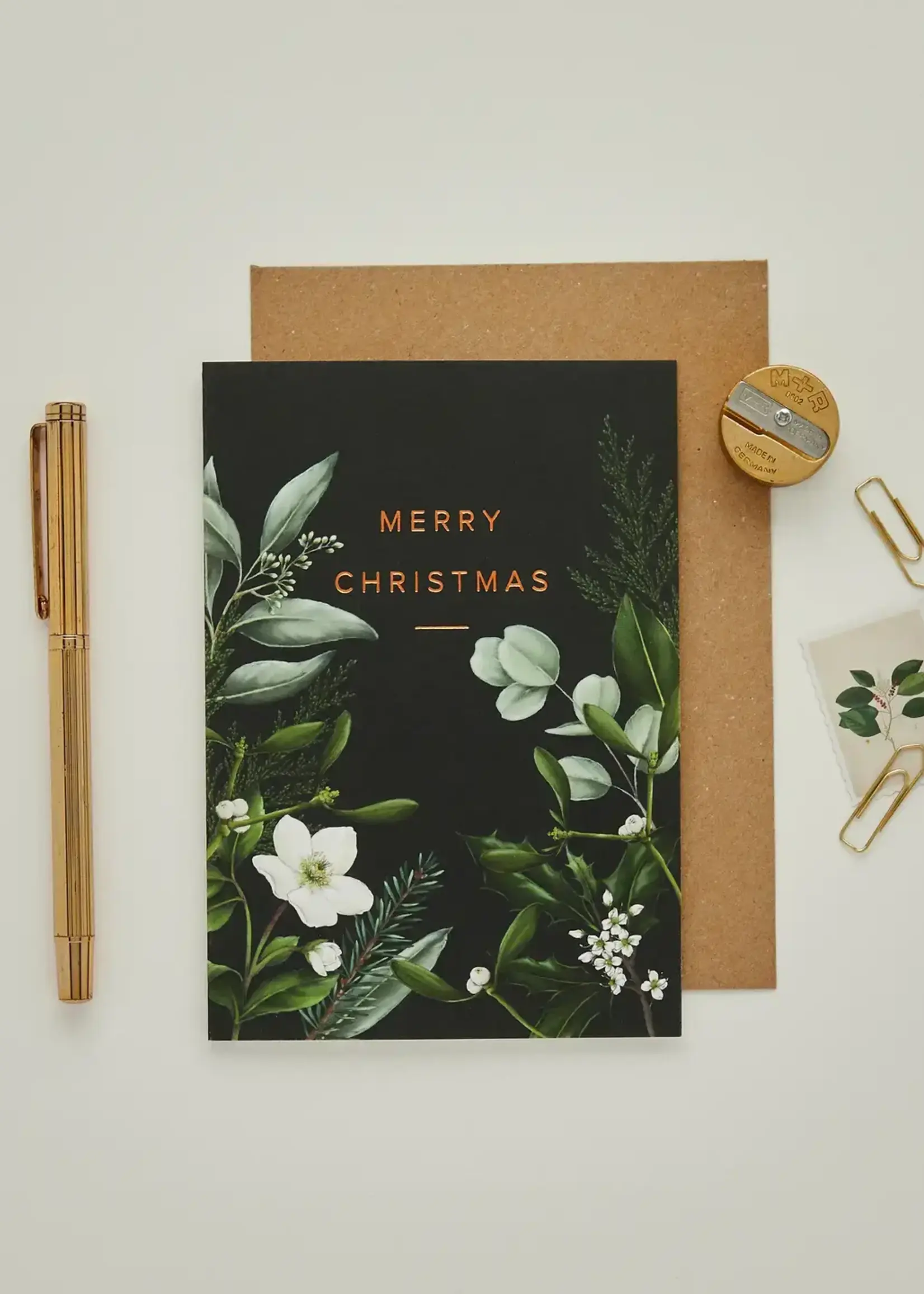 Catherine Lewis Design Catherine Lewis, greenery Border, Merry Christmas, Black card