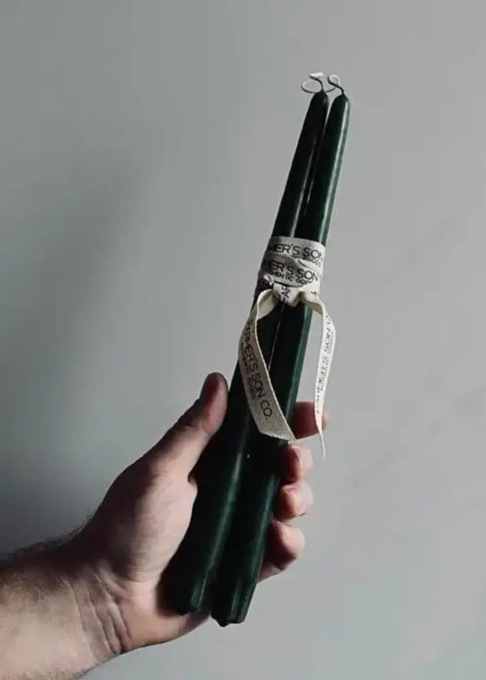 farmer's Son Co. Hand dipped 12'' taper candles, Set of Two, Hunter Green