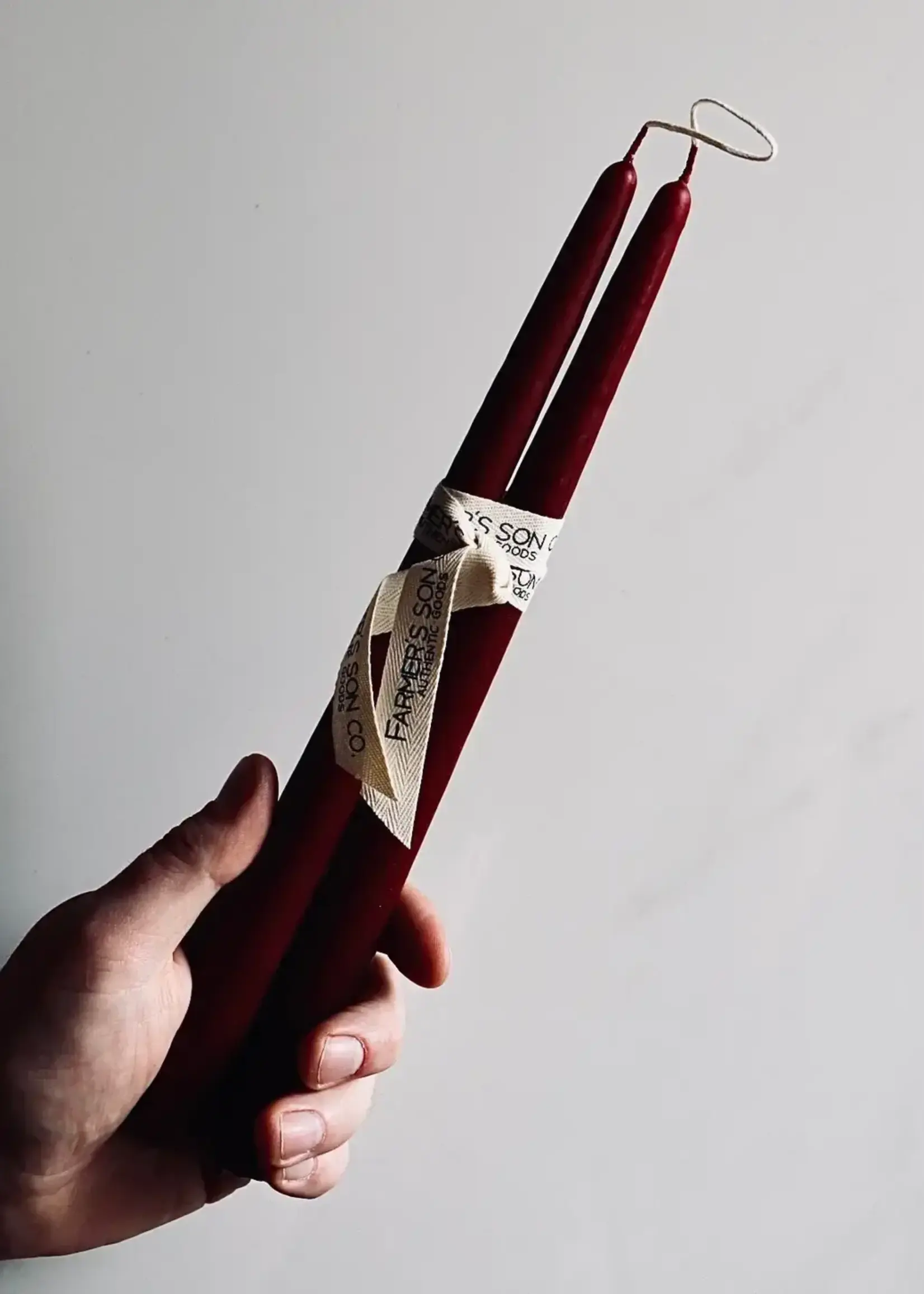 farmer's Son Co. Hand dipped 12'' taper candles, set of two, Burgundy
