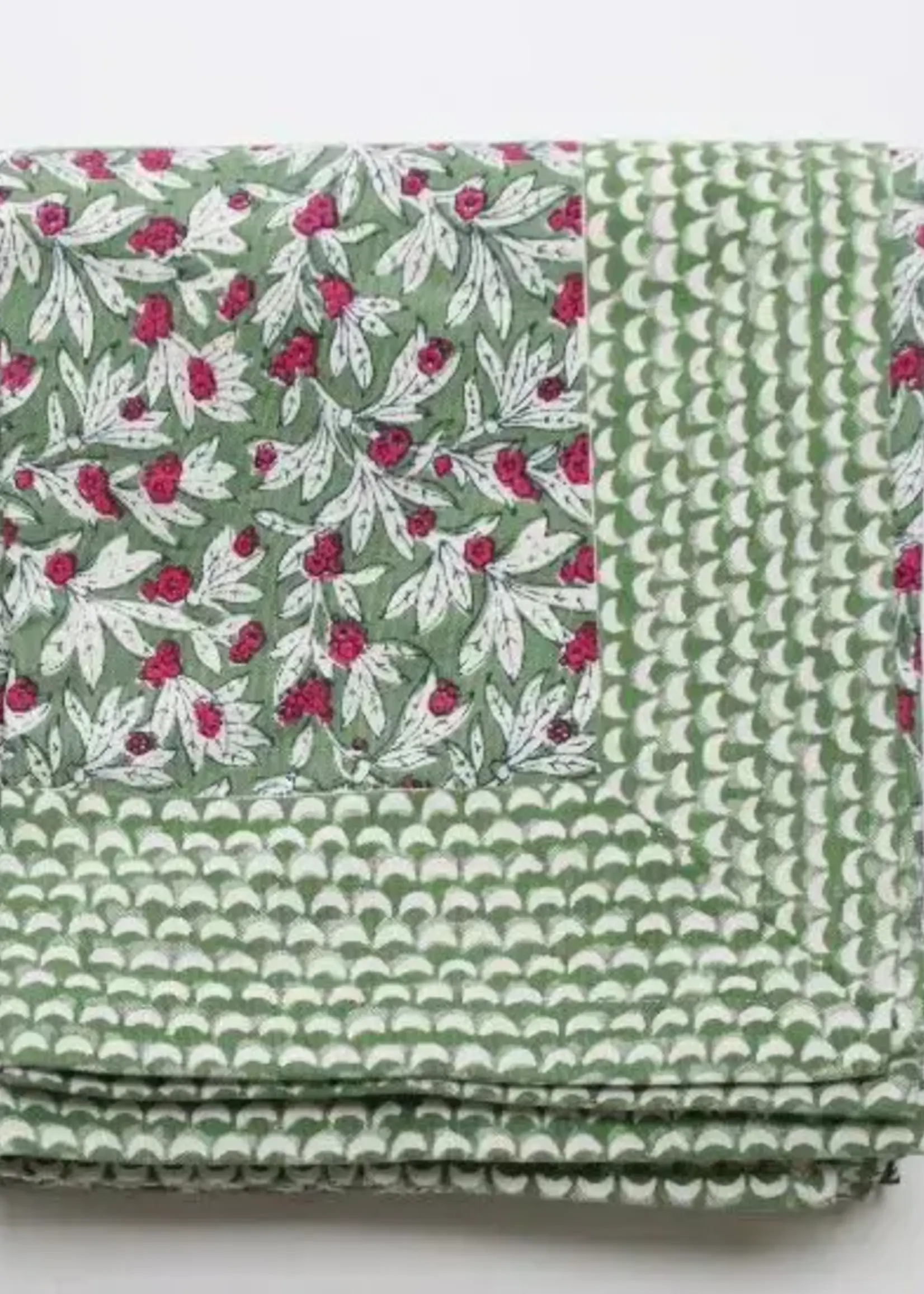 Rozablue Hand block printed table cloth, Wakame Green 160cm x 340cm XL