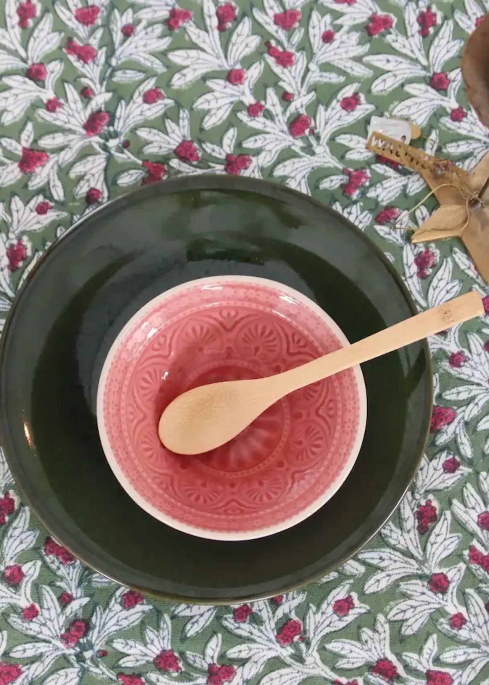 Rozablue Hand block printed table cloth, Wakame Green 160cm x 340cm XL