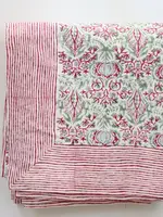 Rozablue Hand Block Printed Table cloth, Fique Carmine, 150cm x 240cm
