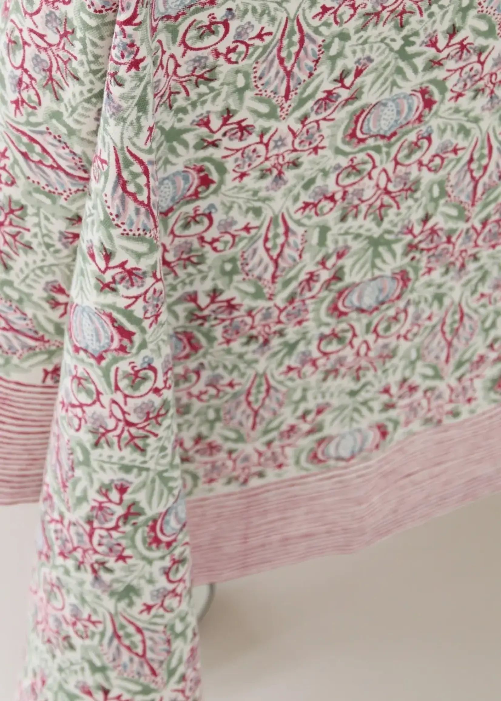 Rozablue Hand Block Printed Table cloth, Fique Carmine, 150cm x 240cm