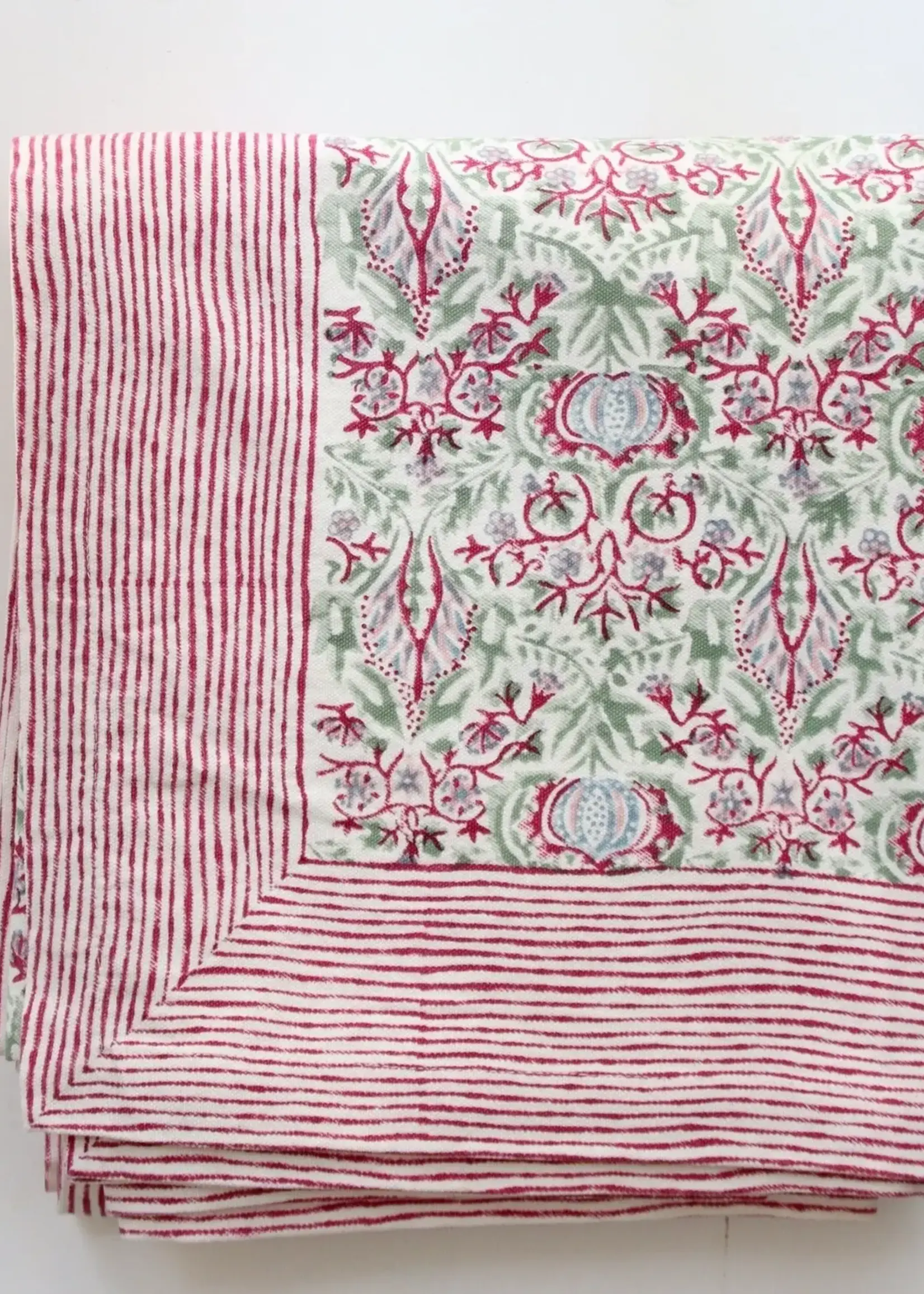 Rozablue Hand Block Printed Table Cloth, Fique Carmine, 160cm x 340cm XL