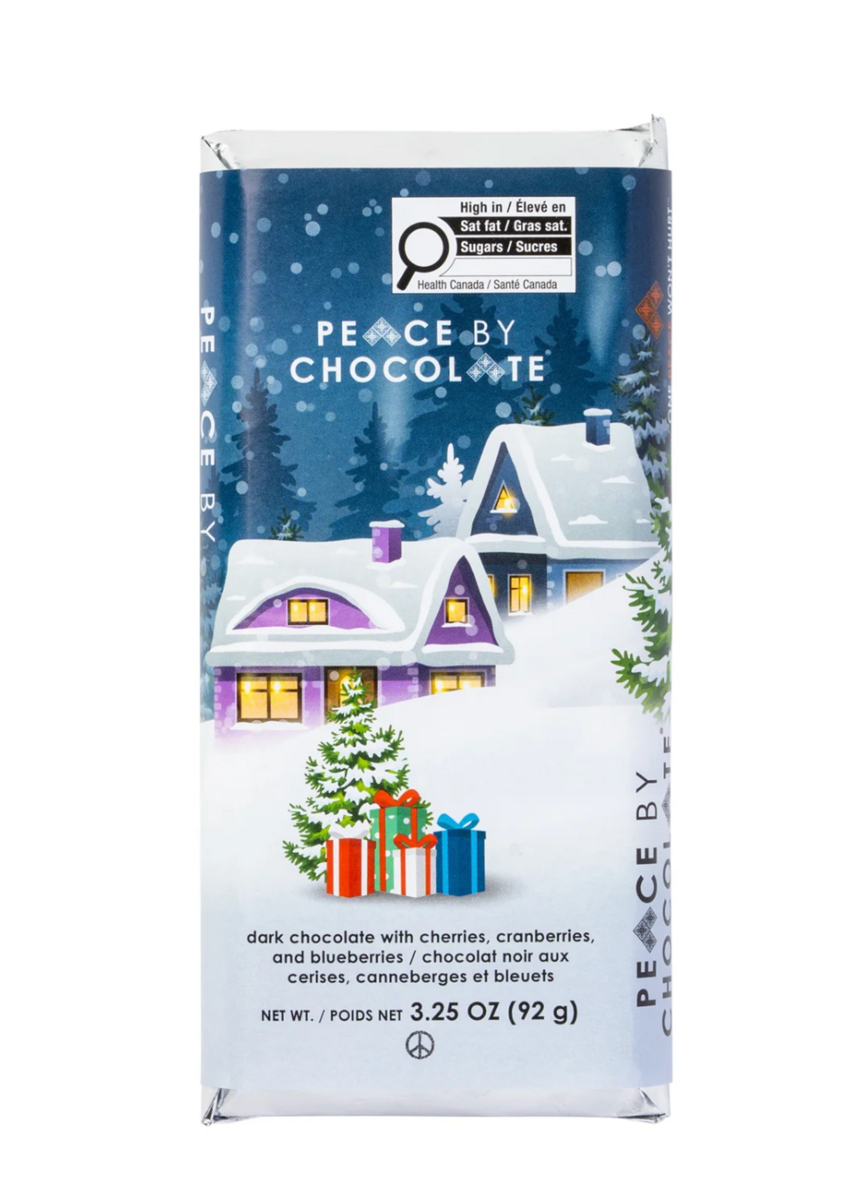 Peace by Chocolate, 92g Holiday Bar Dark with Cherries, Cranberries, and Blueberries