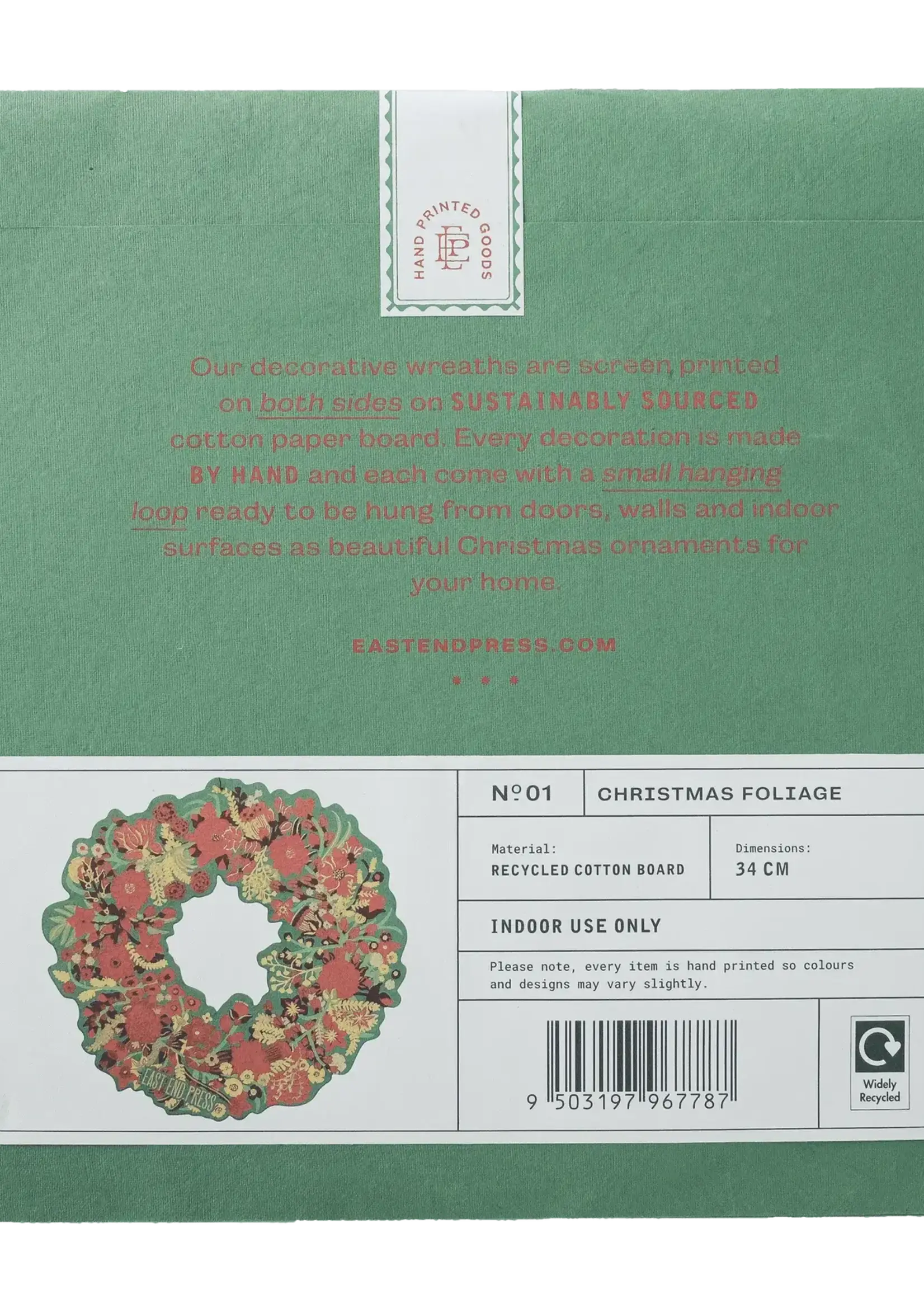 East End Press Christmas Foliage Cotton Board Wreath