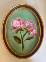 Kirn Gill Pink peonies, oval framed oil, Kirn Gill